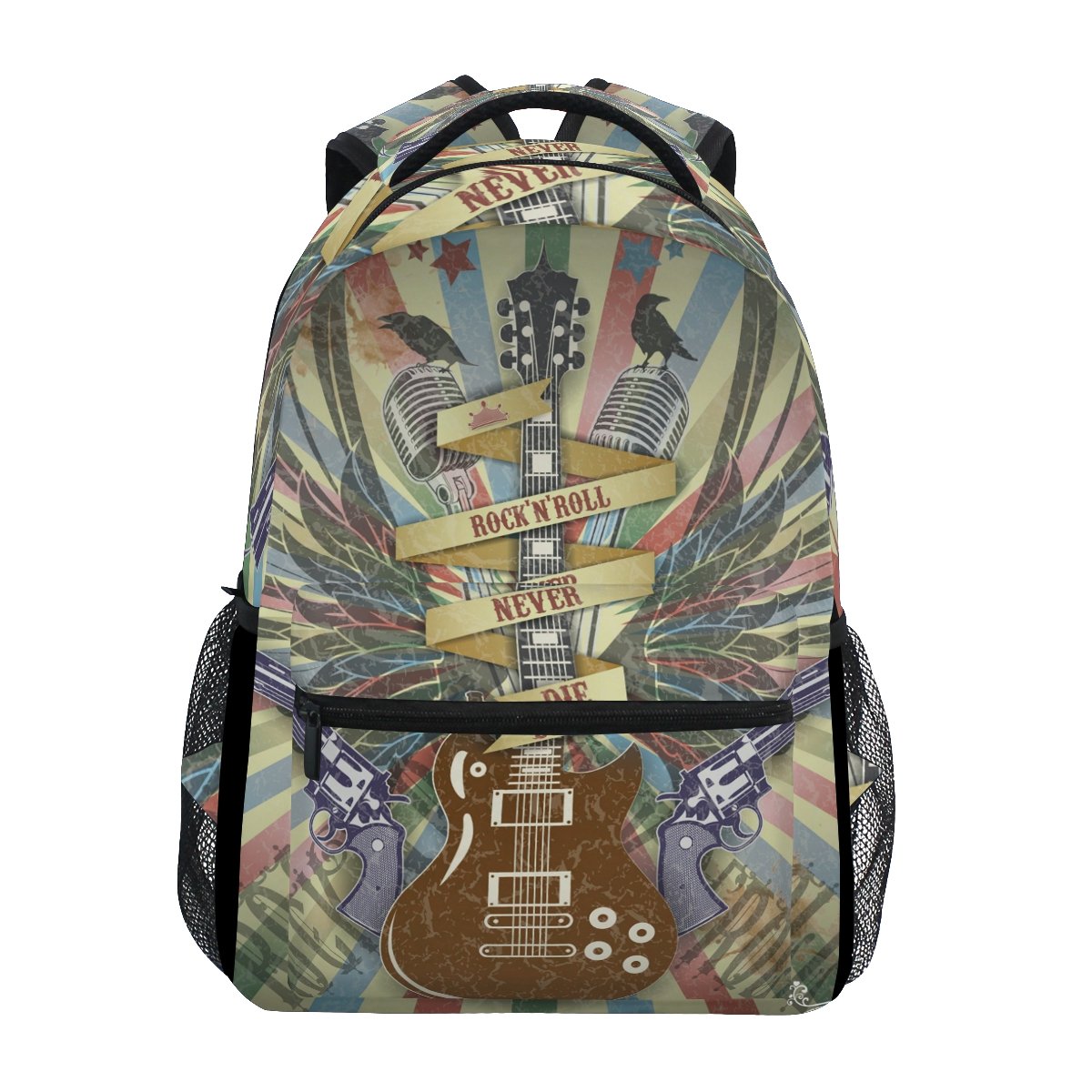 LORVIES Rock N Roll Symbol Backpack - Stylish Casual School Bag for Travel & Daypack - Perfect for College, Work, Commuting & Outdoor Adventures