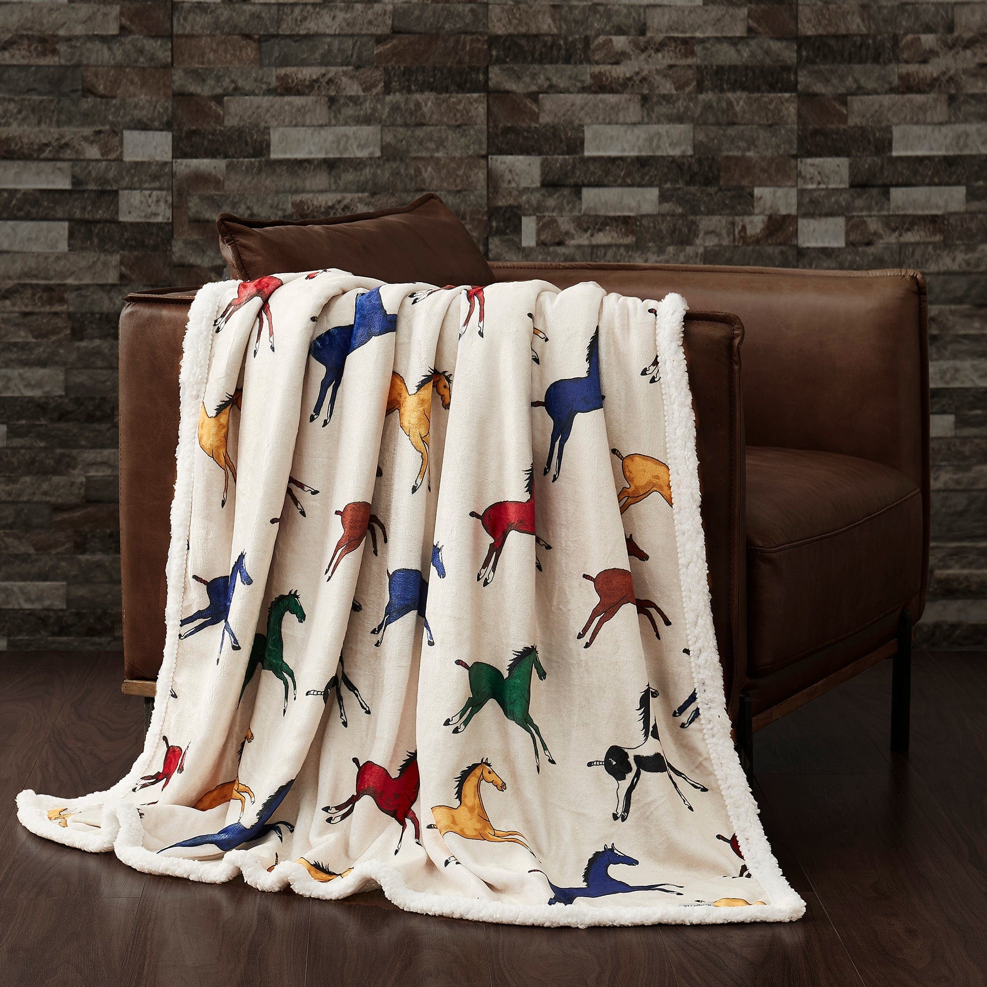 Cozy Wild Horses Campfire Sherpa Throw Blanket - Soft Flannel Fleece for Bed, Couch & Outdoor Camping - Perfect for Winter Warmth and Home Decor