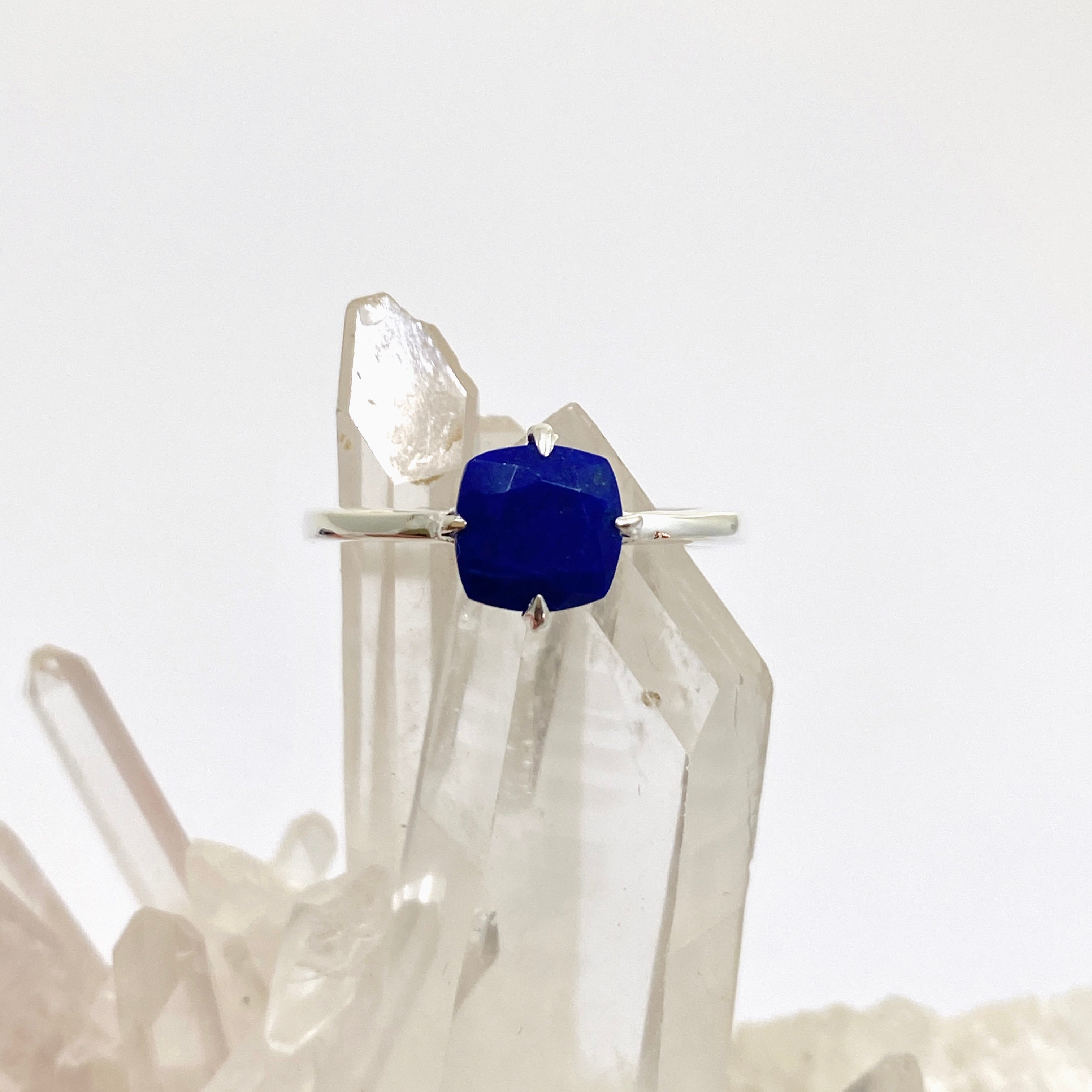 Lapis Lazuli Faceted Square Solitaire Ring R4806 - Elegant Blue Stone Jewelry for Women, Perfect for Weddings, Parties & Special Occasions