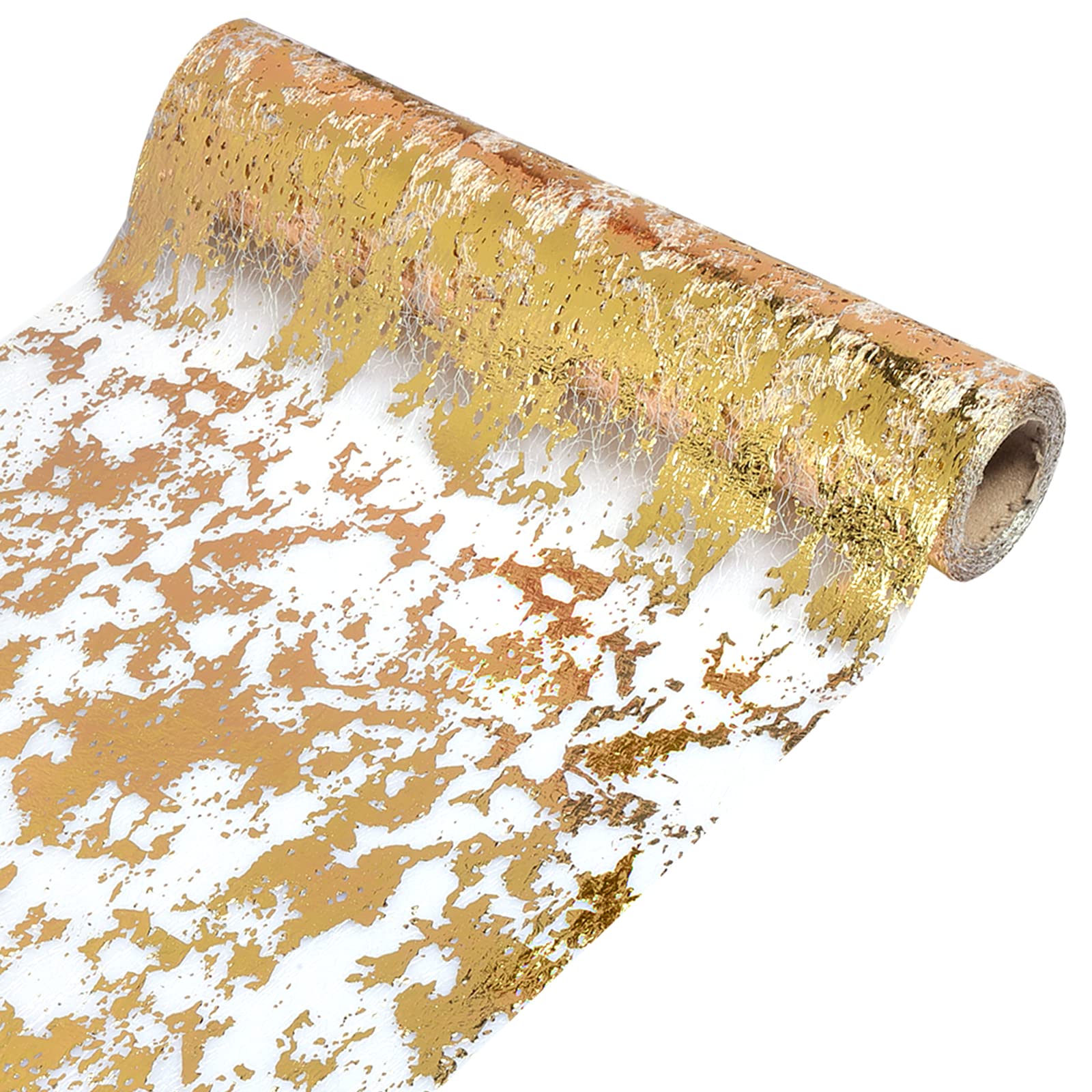 LUTER 11x32.8Ft Gold Metallic Table Runner Roll - Glitter Foil Mesh Tablecloth for Wedding, Bridal Shower, Birthday Party Decor - Elegant Dining & Event Table Setting (Gold)