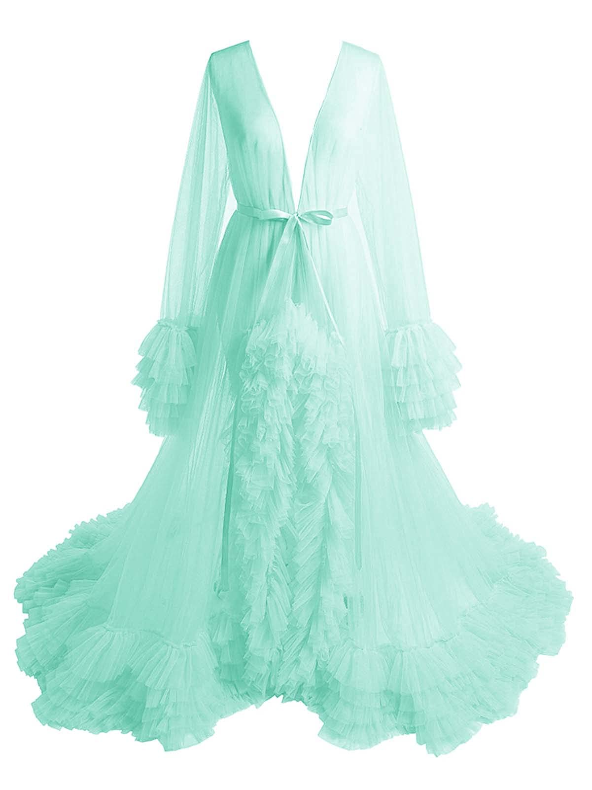 Molisa Sexy Tulle Robe for Maternity Photoshoot | Lace Trim Bridal Nightgown | Women's Sleepwear & Lingerie | Perfect for Boudoir, Honeymoon & Special Occasions