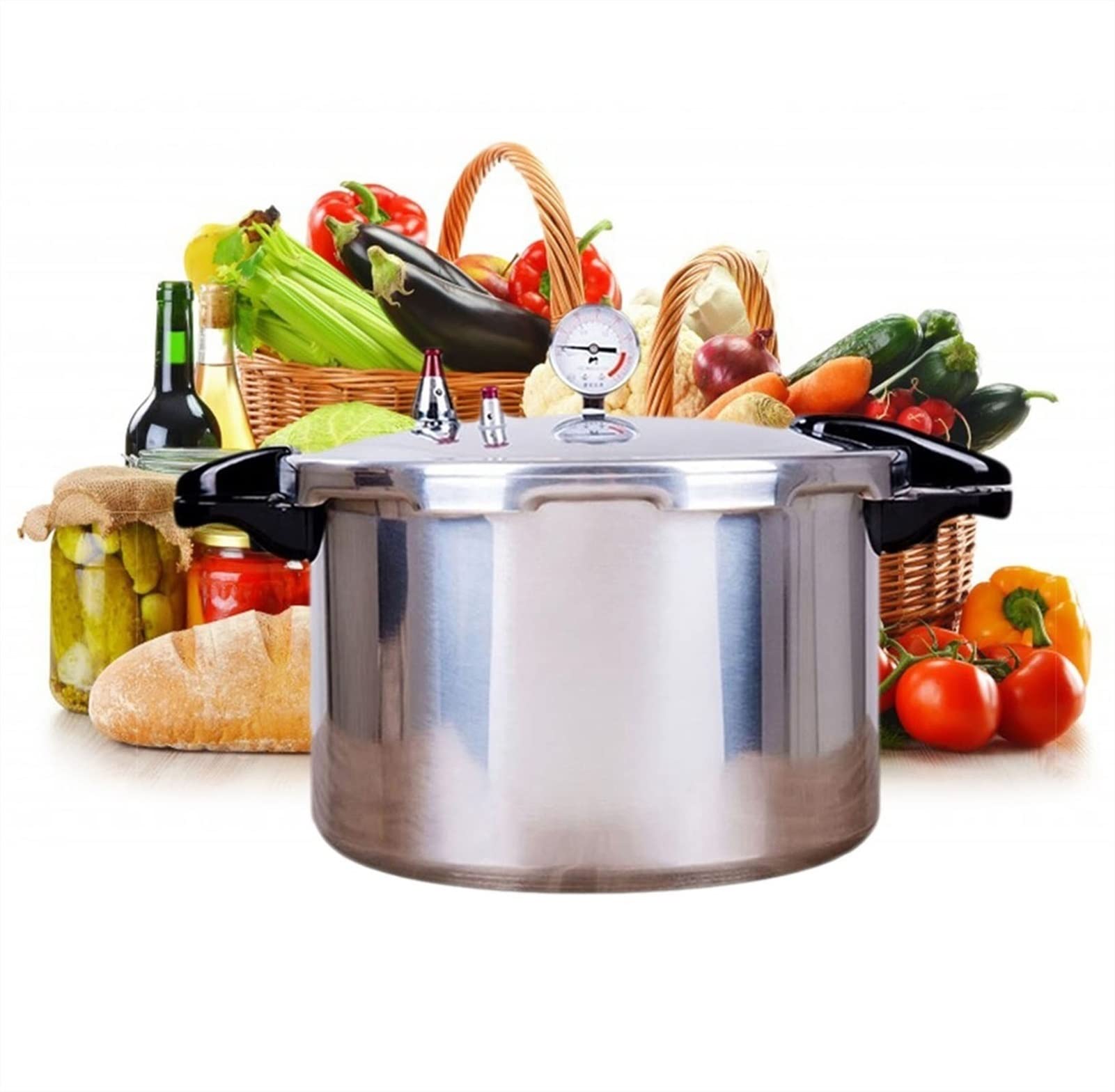 15 Quart High Capacity Pressure Cooker with Cooking Rack & Gauge - Explosion Proof Safety Valve - Extra Large Size for Canning, Preserving & Batch Cooking - Compatible with Natural Gas & Open Flame - Perfect for Home Canning, Meal Prep & Large Family Cooking