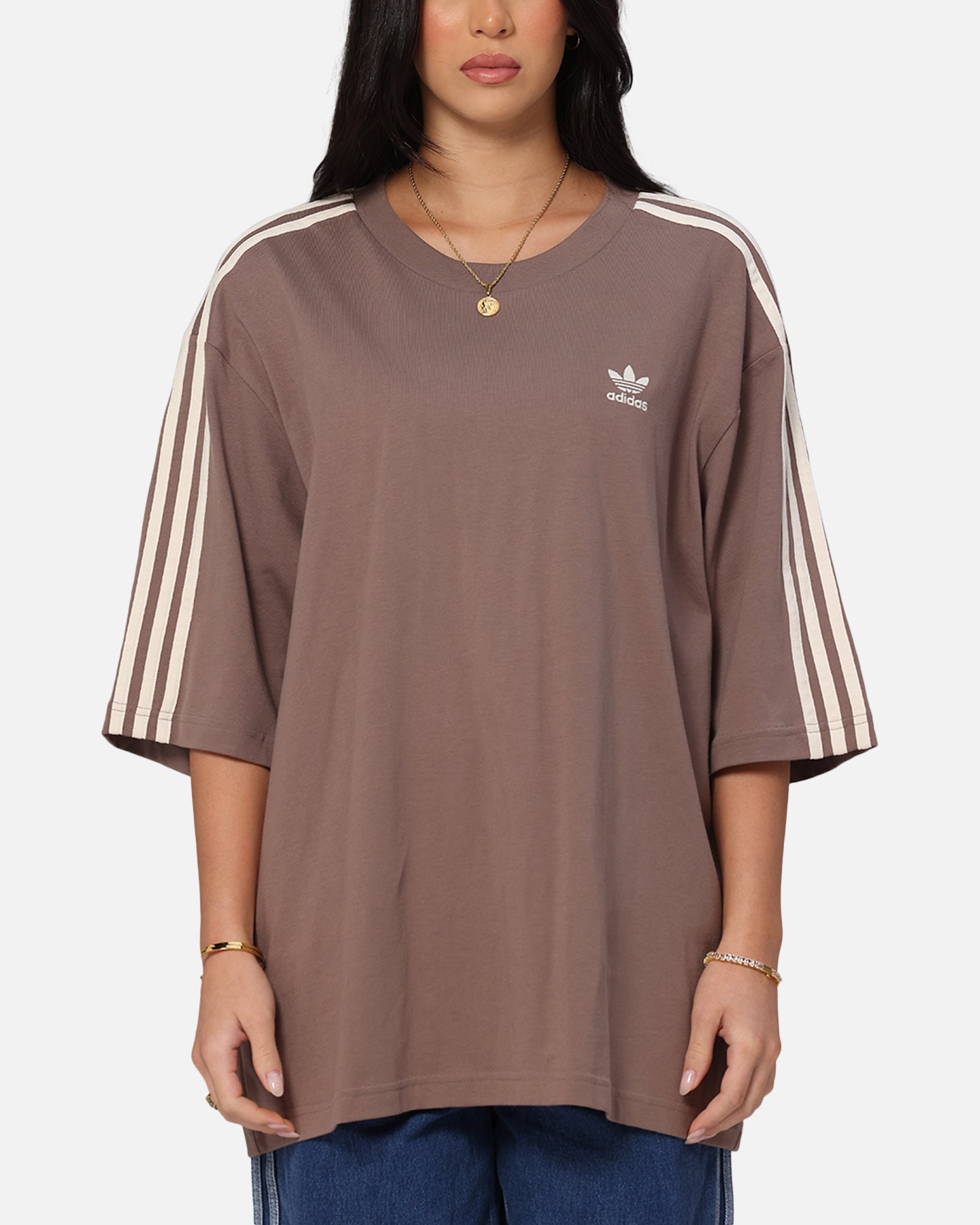 Adidas Oversized T-Shirt for Men - Soft Cotton Brown Casual Tee - Perfect for Streetwear, Lounge & Everyday Outfits