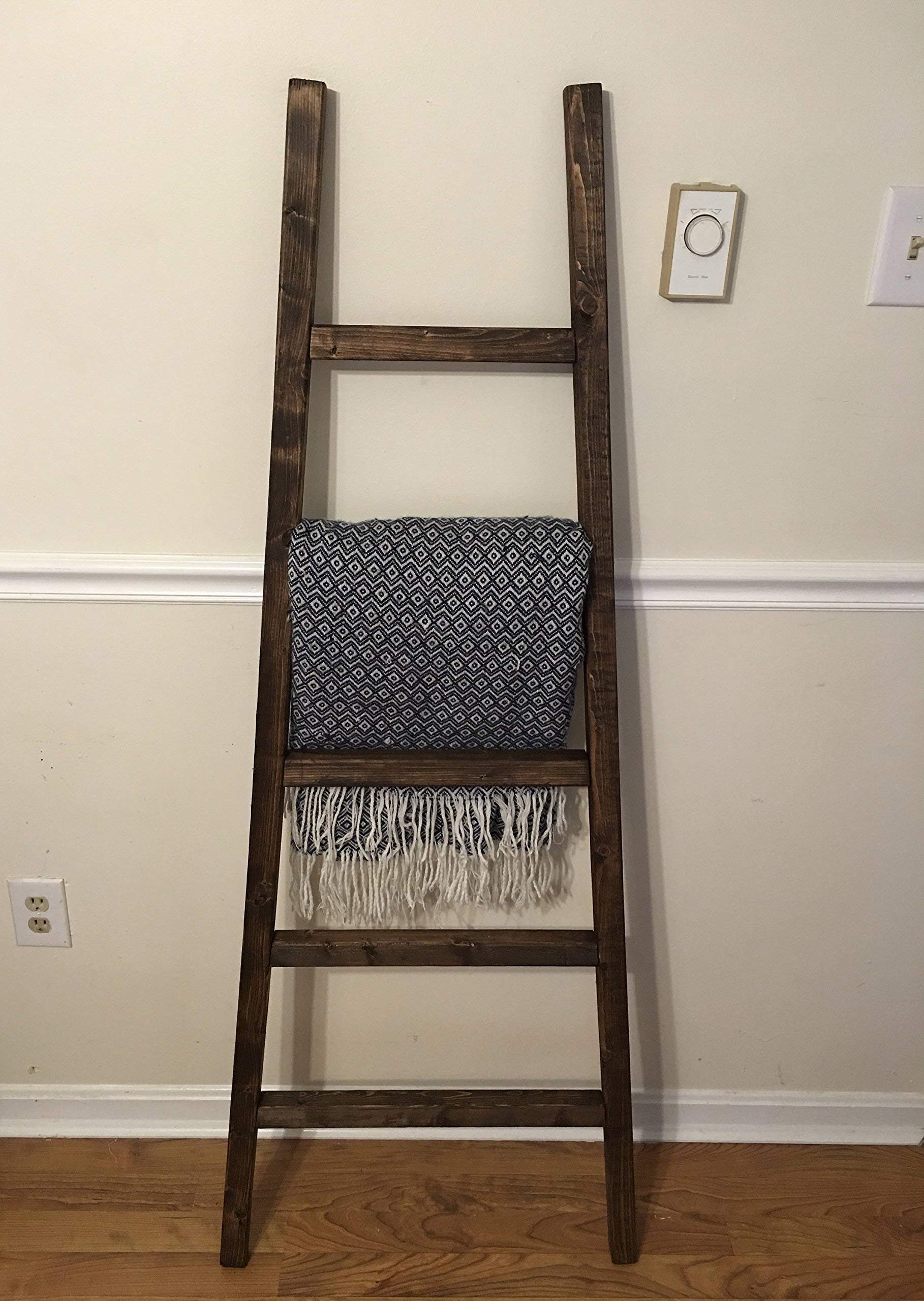 Rustic Wooden Blanket Ladder - Decorative Leaning Ladder for Blankets, Quilts & Throws - Farmhouse Home Decor for Living Room, Bedroom & Nursery Organization