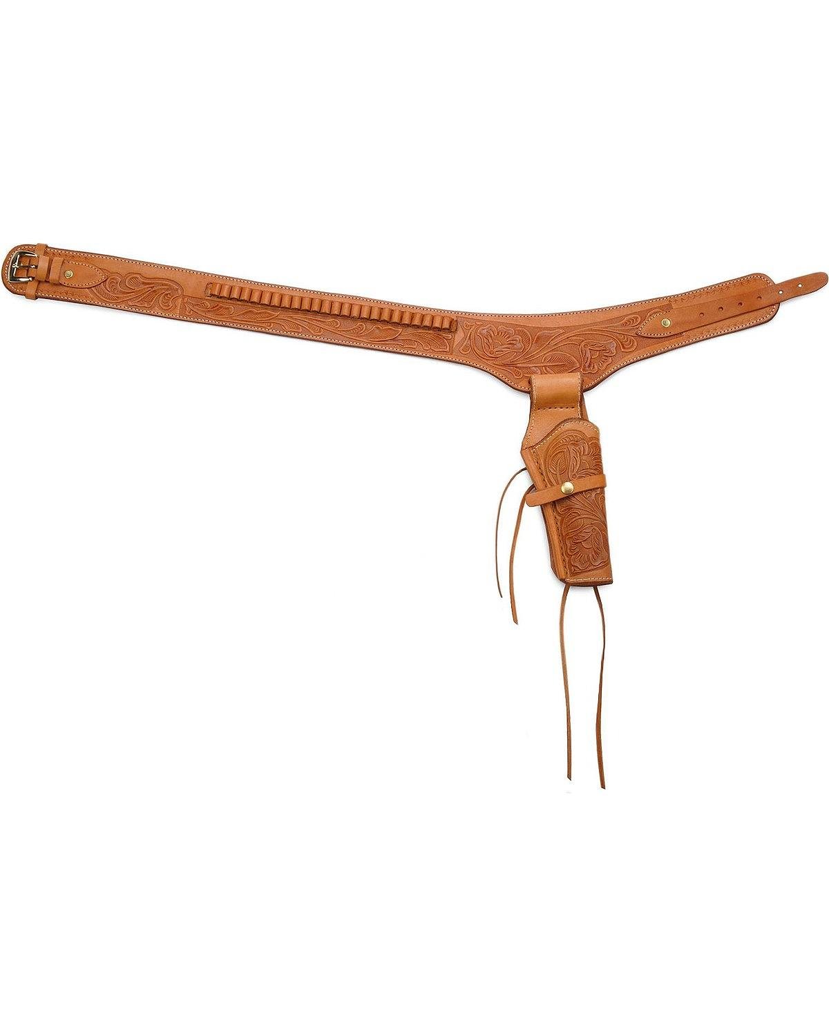 Western Express Unisex .45 Caliber Hand Tooled Leather Single-Gun Belt - Brown, Size 34 - Perfect for Cowboy Action Shooting, Hunting & Western Wear Outfits