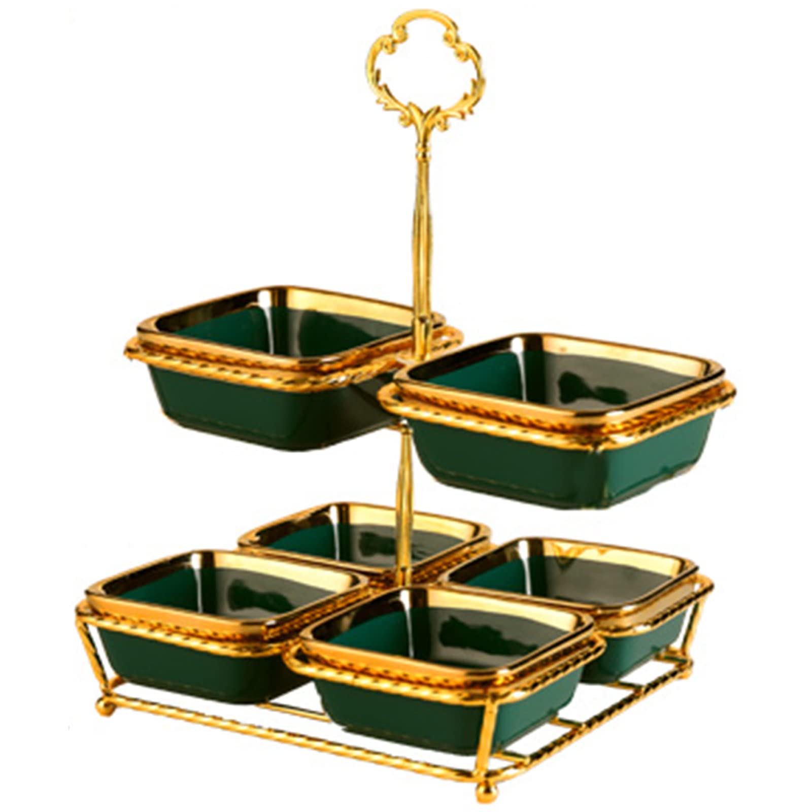 CHUANGRUN Elegant 3-Tier Ceramic Snack Platter with Gold Handle - Stylish Party Food Serving Tray for Desserts, Fruits & Appetizers - Perfect for Living Room, Dining Table & Entertaining Guests