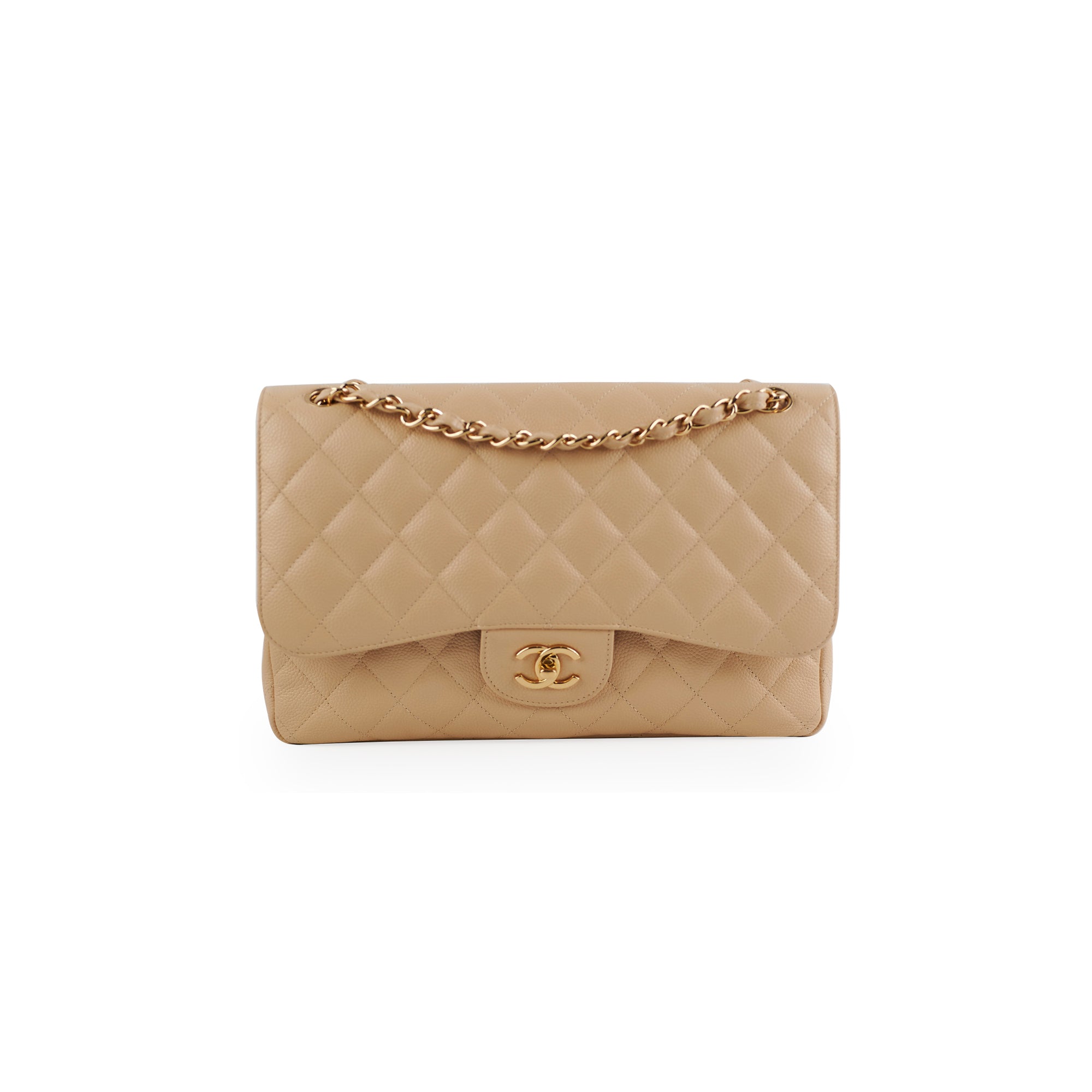 Chanel Classic Flap Jumbo Bag in Caviar Leather Beige - Luxury Designer Handbag for Women, Perfect for Work, Evening Events & Everyday Use