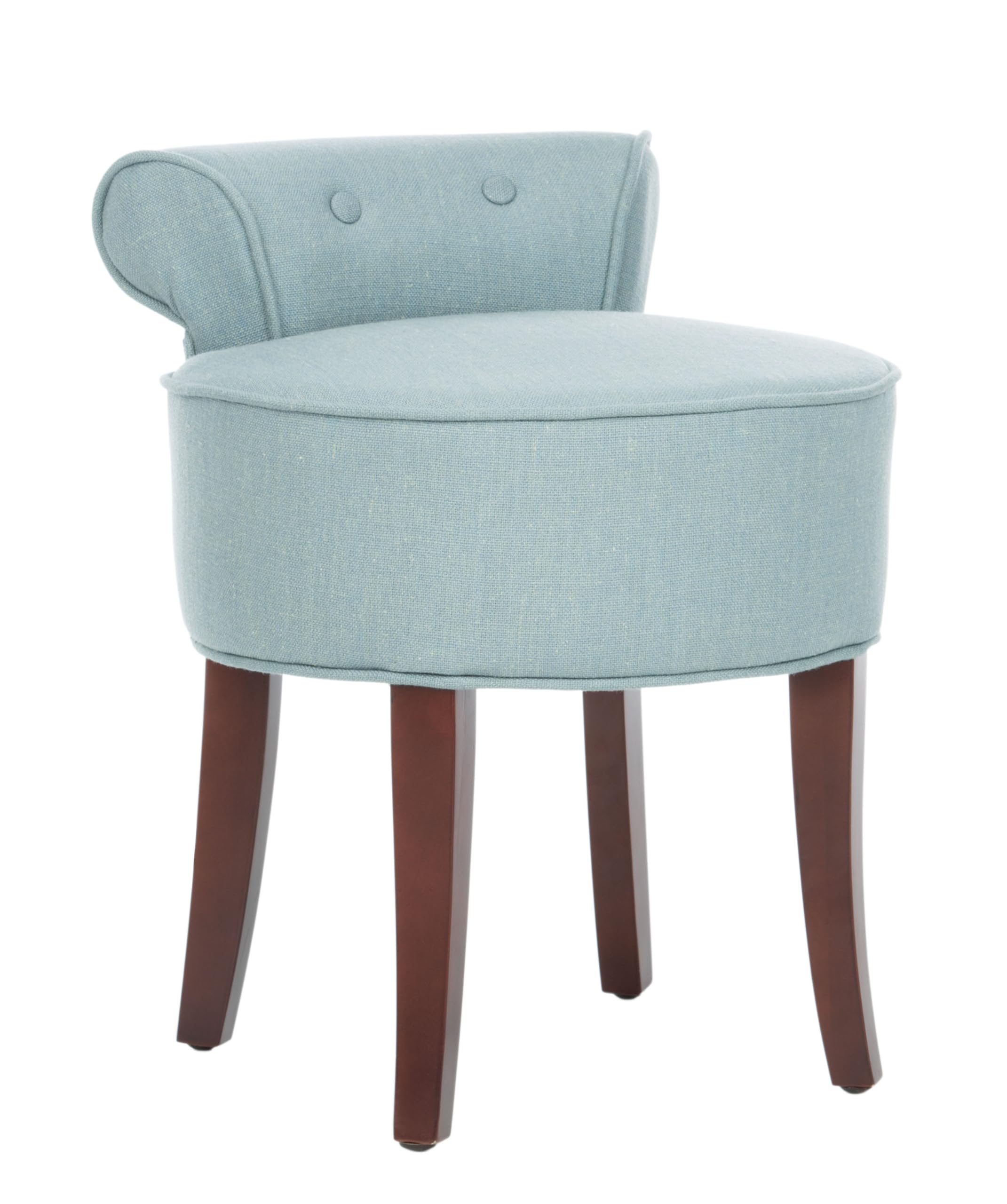 Safavieh Georgia Silver Blue & Cherry Mahogany Vanity Stool - Elegant Small Makeup Seat for Bedroom, Dressing Table & Boudoir Decor