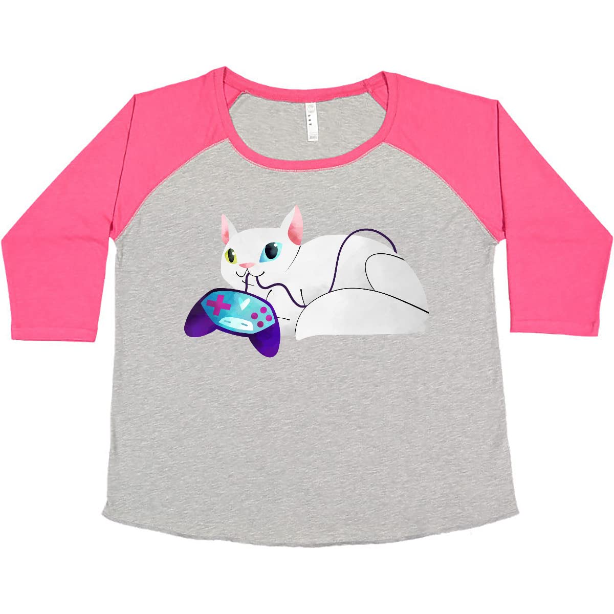 Inktastic Gaming Cat Women's Plus Size T-Shirt - Comfortable Casual Graphic Tee for Gamers & Cat Lovers - Perfect for Gaming Sessions, Lounge Wear & Everyday Outfits