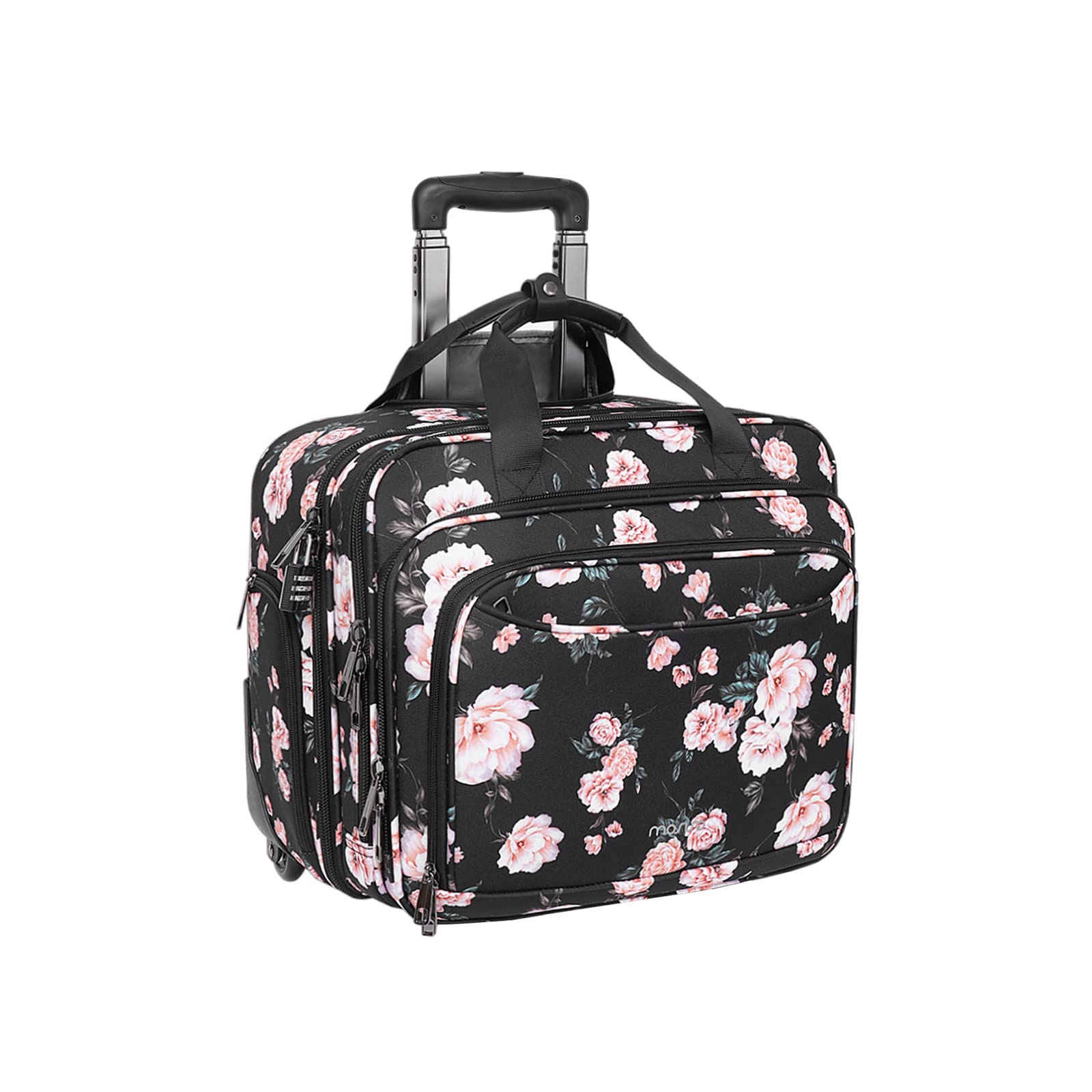 MOSISO 15.6 Inch Rolling Laptop Bag for Women - Secure Coded Lock, 2-Wheel Design with Belt - Black Rolling Briefcase for Business Travel & Overnight Trips | Perfect for Office Commute, Business Meetings & Airplane Carry-On
