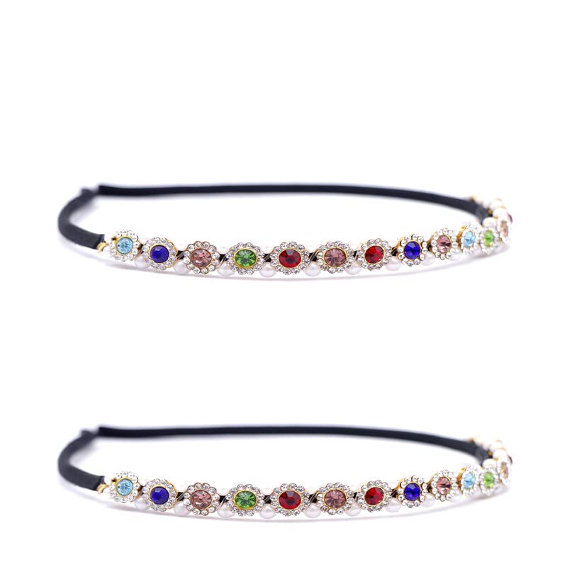**NAVMAV Sparkling Rhinestone Headbands for Women - Non-Slip Beaded Hair Accessories (2-Pack) - Perfect for Weddings, Parties & Everyday Glam**