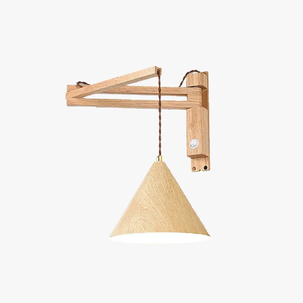 Adjustable Wooden Cone Wall Sconce - Modern Bedroom Lighting Fixture for Cozy Ambience, Perfect for Reading Nook and Nightstand Decor