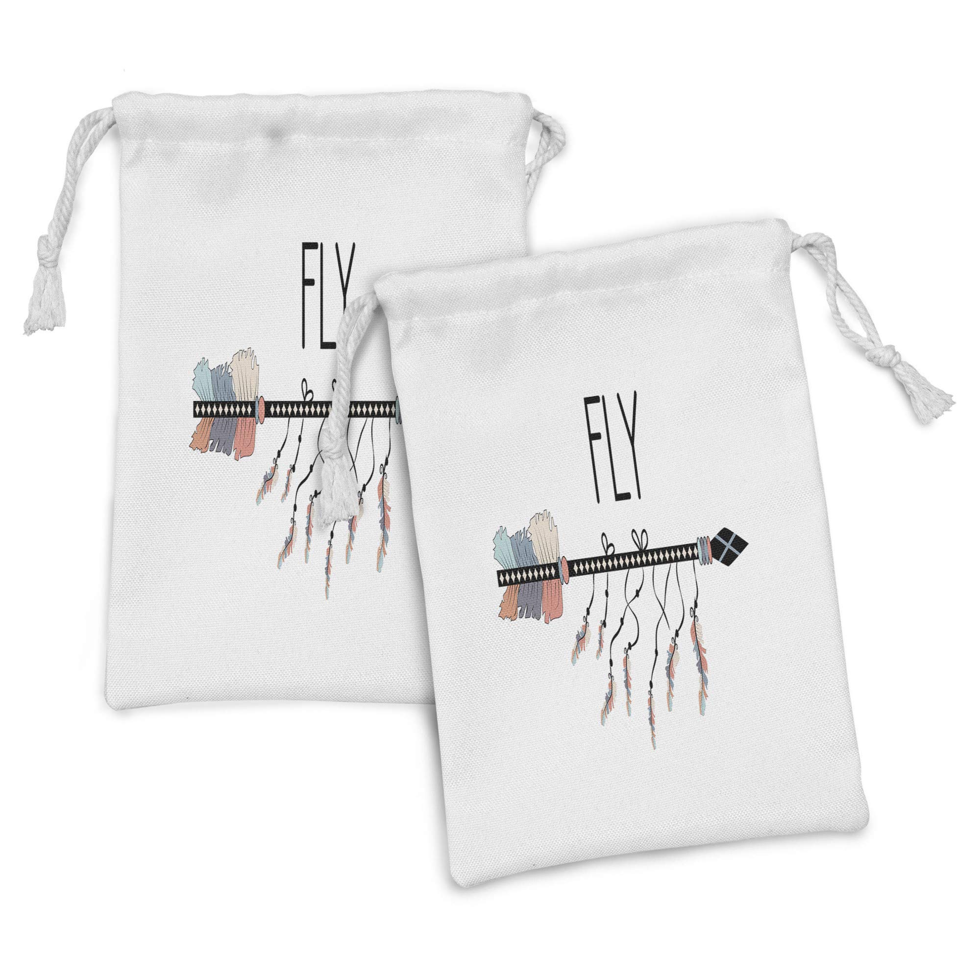 Ambesonne 2-Pack Cartoon Fabric Drawstring Pouches - Feather Arrow Design, 9