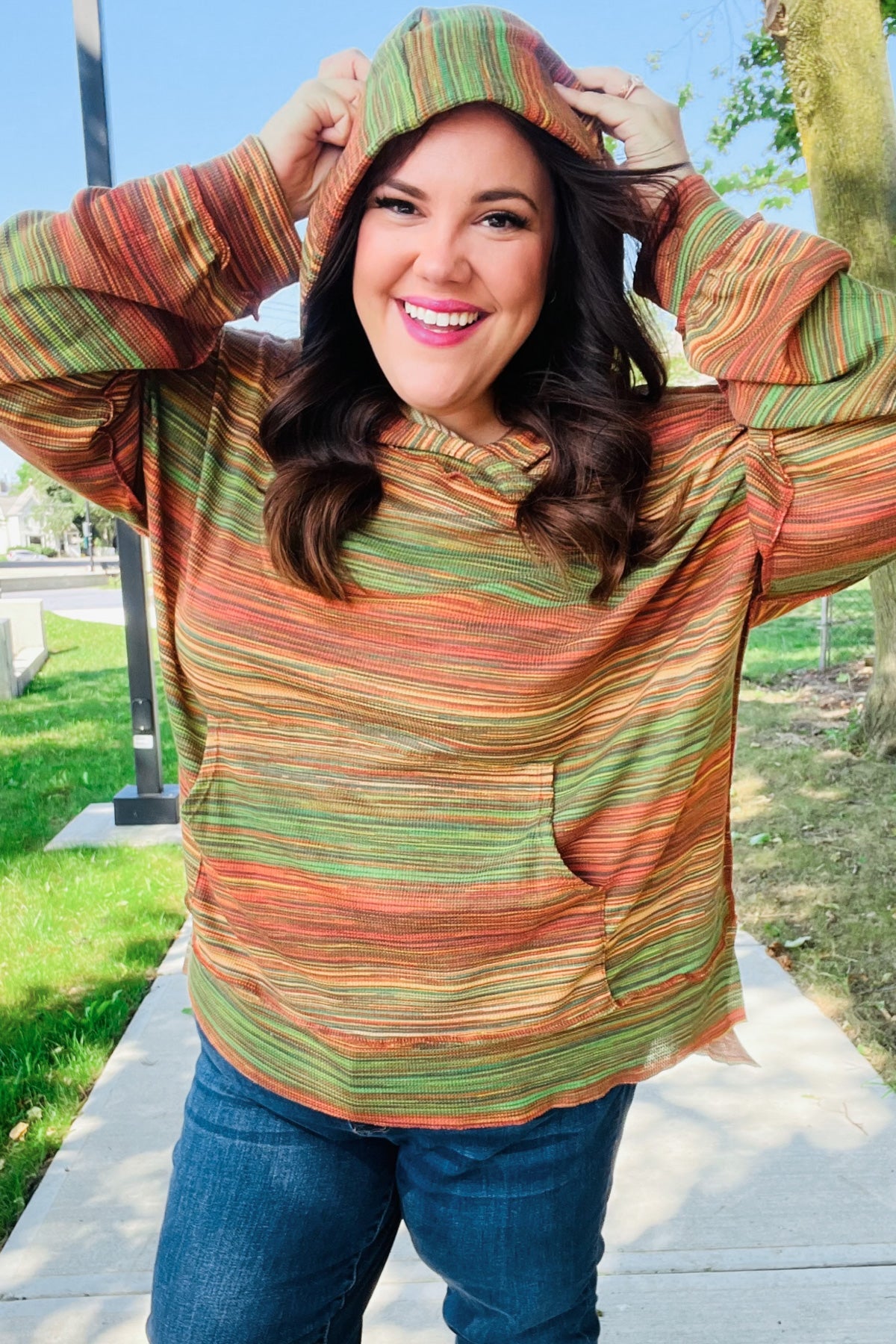 Orange & Green Space Dye Thermal Hoodie - Cozy Winter Pullover for Men & Women - Perfect for Outdoor Activities, Camping, and Cold Weather