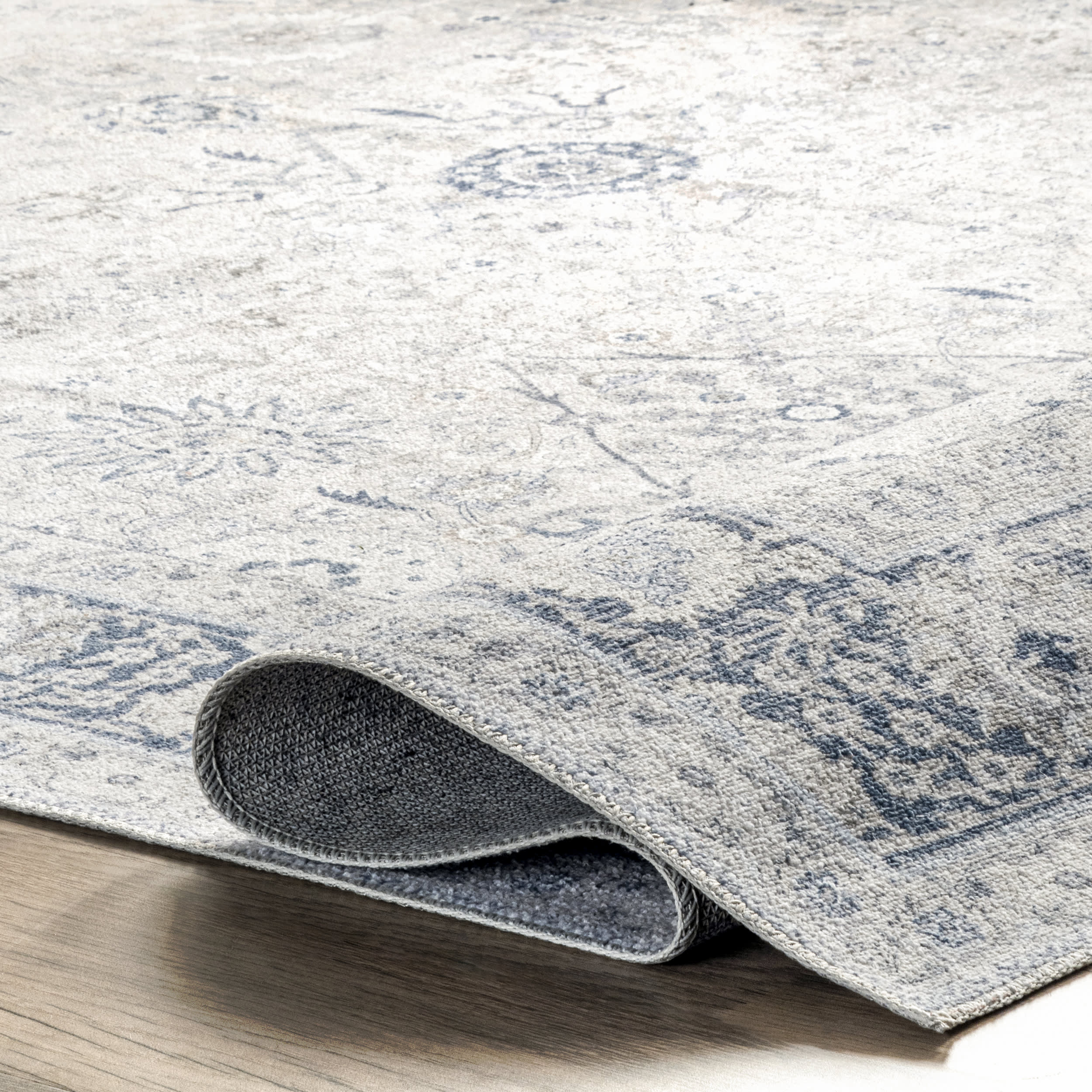 Bayberry Vintage Washable Rug - Light Blue Soft Area Rug for Living Room, Bedroom & Nursery | Machine Washable & Stain Resistant