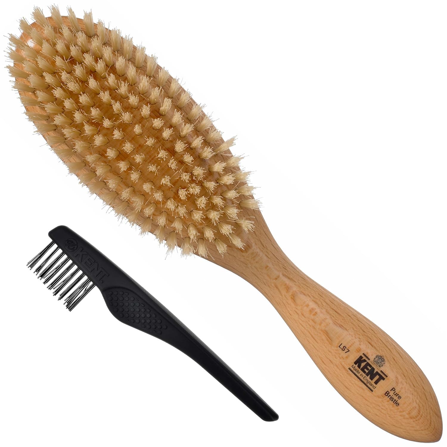Kent Brushes Finest Oval Satin Wood White Bristle Hair Brush for Women - Perfect for Styling, Detangling & Smoothing Hair at Home or Salon