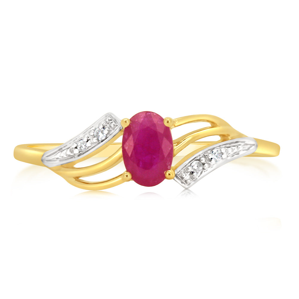 0.65 Carat Natural Ruby & Diamond Ring in 9K Yellow Gold - Elegant Jewelry for Engagement, Anniversary & Special Occasions