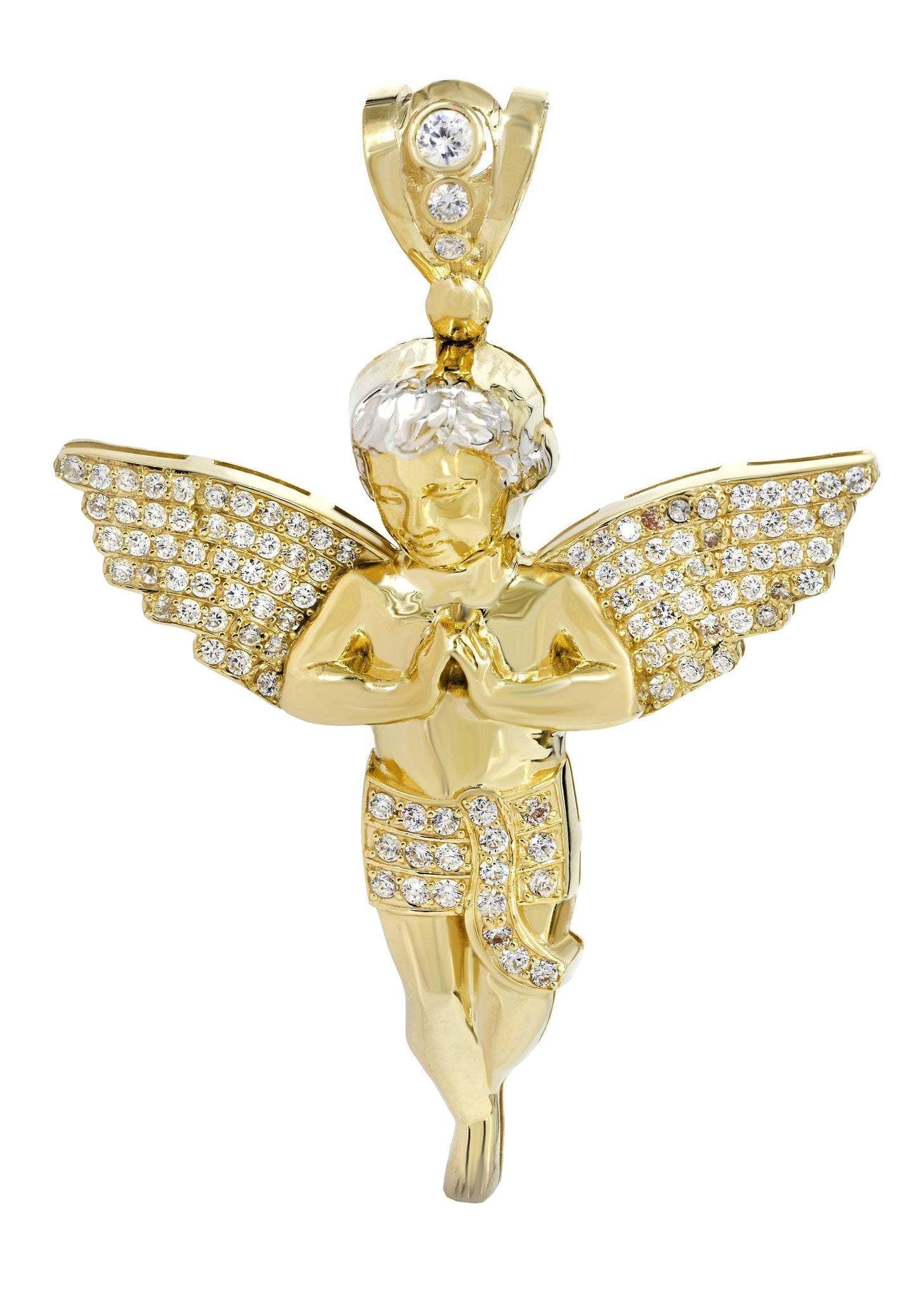 10K Gold Angel Pendant Necklace - 41.3 Grams Solid Gold Religious Jewelry - Perfect for Gifts, Baptism, Christmas & Special Occasions
