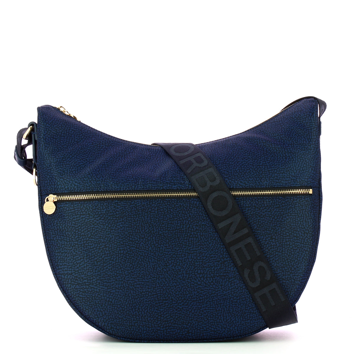 Borbonese Luna Medium Bag with Pocket in Recycled Nylon - Blue 934109I15 | Stylish Eco-Friendly Handbag for Women, Perfect for Work, Travel & Everyday Use