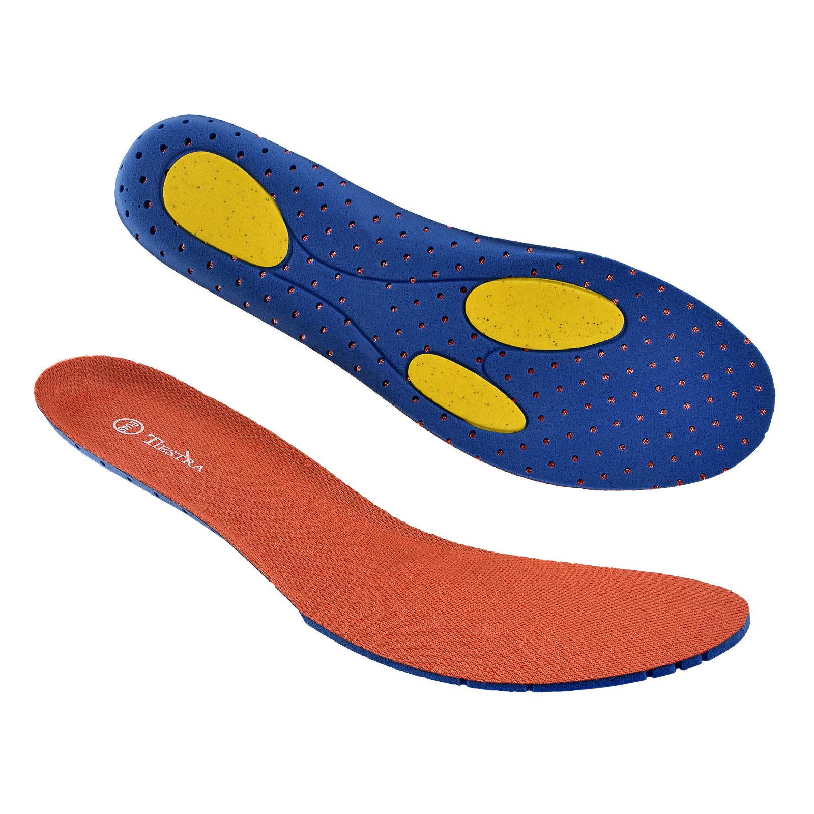 TIESTRA Memory Foam Insoles for Men - Orthotic Arch Support Shoe Inserts for Running, Walking & Work | Cushioned Replacement Insoles for Sneakers, Shoes & Boots | Relieve Foot Pain & Fatigue - Perfect for Active Lifestyles & Long Hours on Your Feet