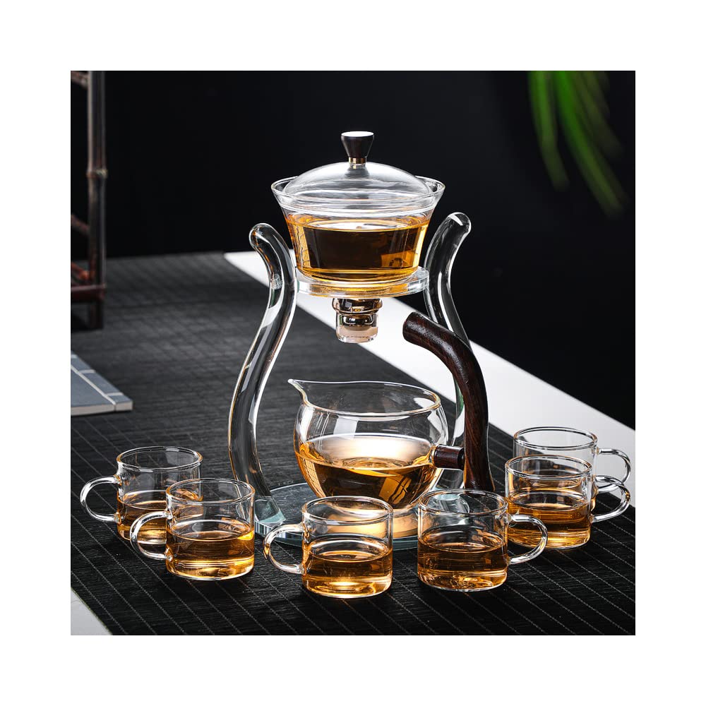 Premium Kungfu Glass Tea Set with Magnetic Water Diversion & Rotating Cover - Semi-Automatic Glass Teapot with 6 Cups - Perfect for Chinese Tea Ceremony, Home Relaxation & Office Tea Break
