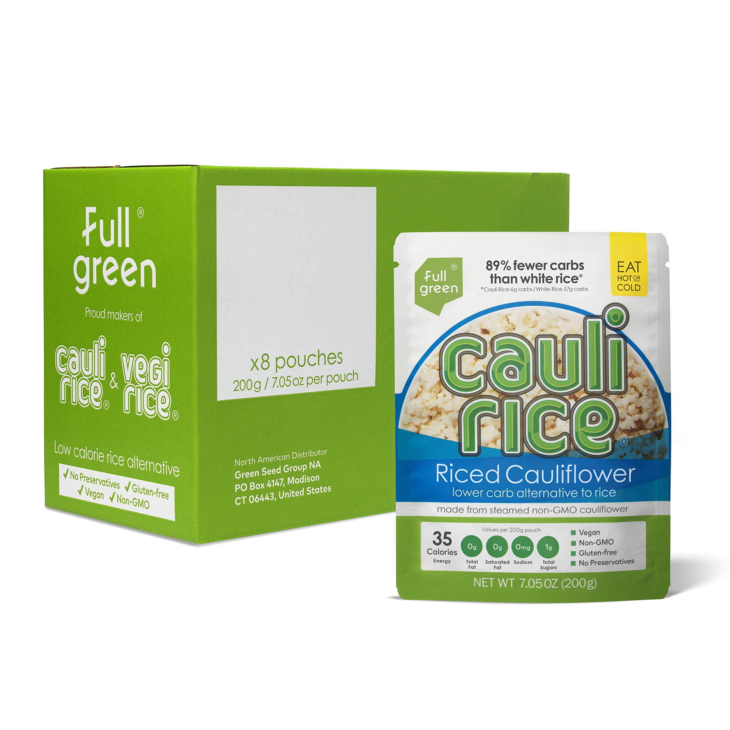 Low Carb Riced Cauliflower - Fullgreen Cauli Rice (8 Count Multipack) - Healthy Keto, Paleo & Vegan Meal Prep for Weight Loss & Gluten-Free Diets