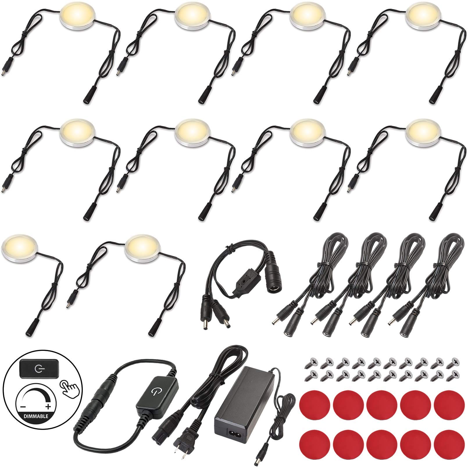 Linkable LED Puck Lights Under Cabinet - Dimmable, Warm White (10/6 Pack) for Kitchen & Home Decor