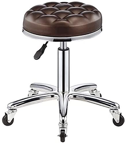 Adjustable Height Hydraulic Rolling Stool with Wheels - Heavy Duty Swivel Chair with Comfy Round Seat (Brown) - Perfect for Salon, Workshop, Office, and Home Use