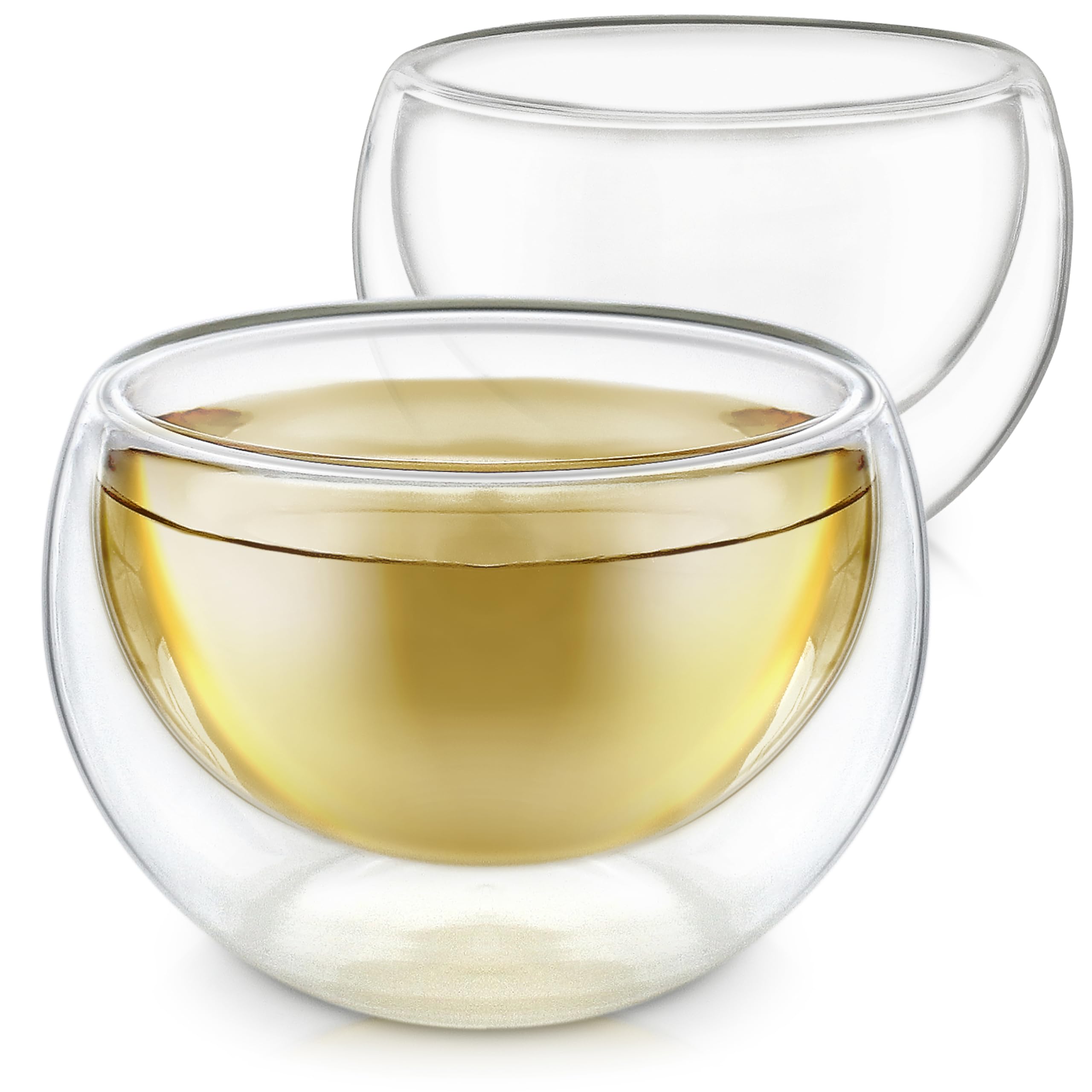 Teabloom Double Walled Glass Tea Cups (5 oz / 150 ml) - Set of 2 Insulated Glass Cups for Hot Tea, Iced Coffee, Espresso & Beverages - Classic Teacup Collection - Perfect for Home, Office & Gifts