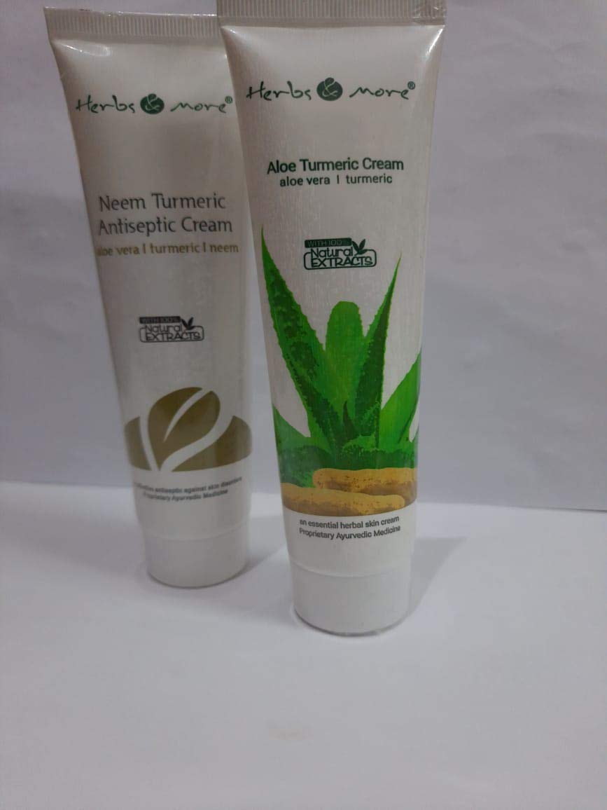 Netsurf HERBS & MORE - Vitamin Therapy Neem & Turmeric Cream 60g + Aloe Turmeric Cream 75g Bundle (2 Items) | Organic Skincare for Dry Skin, Eczema & Acne Relief | Daily Moisturizer & Night Cream for Face & Body