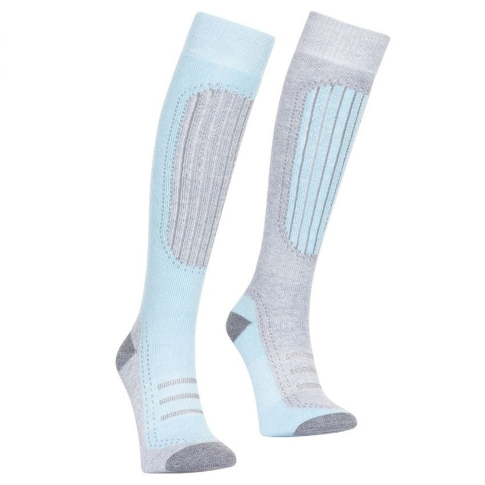 Trespass Janus II Women's Comfort Ski Socks - Aqua/Mist Twin Pack - Warm & Breathable for Skiing, Snowboarding & Winter Sports
