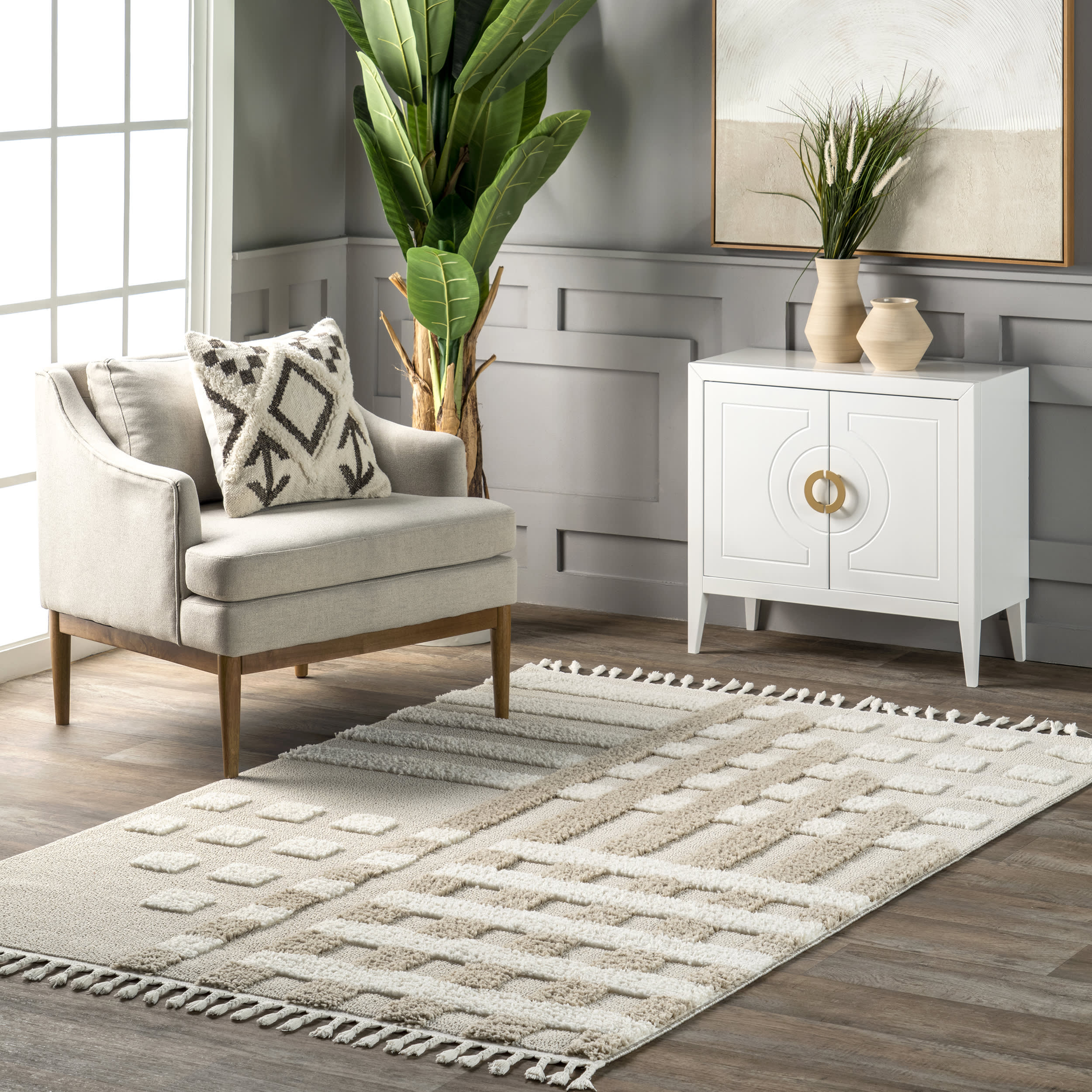 Dasia Handmade Ivory Broken Stripes Area Rug - Soft & Durable for Living Room, Bedroom, or Office Decor