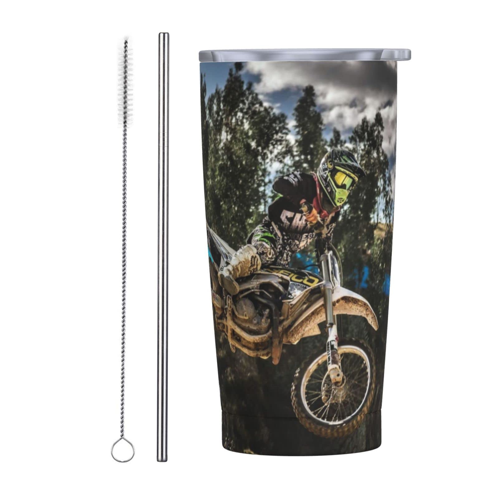 SWEET TANG 20oz Vacuum Insulated Stainless Steel Coffee Tumbler - Leak Proof Lid with Straw - Funny Print Motocross Sport Motorcycle Travel Mug - Perfect for Men, Women, Outdoor Adventures, Parties & Weddings
