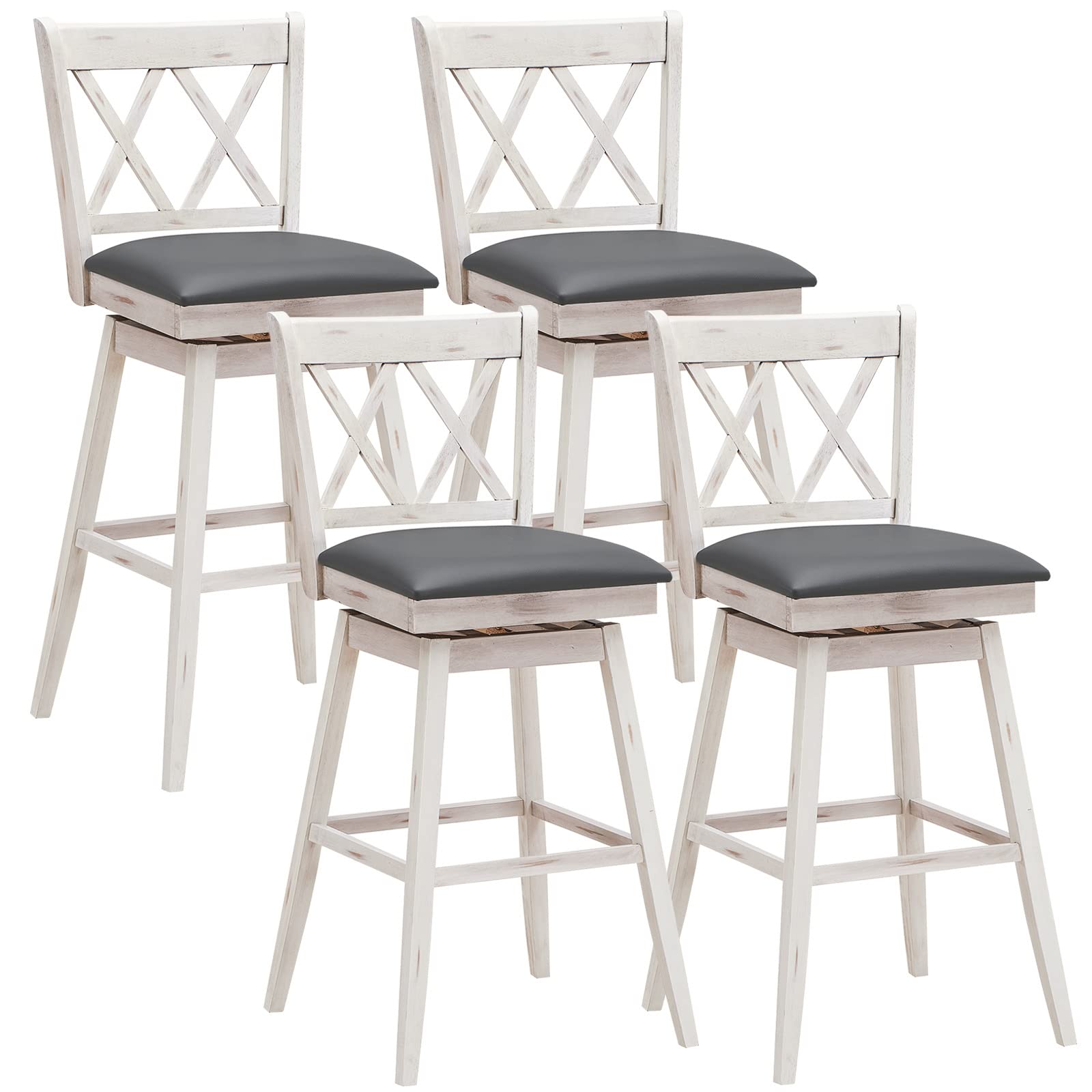 COSTWAY 4-Piece Swivel Bar Stool Set with Footrest - 29.5