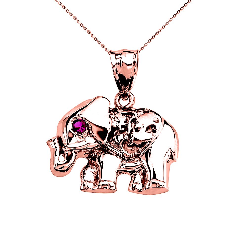 10K Rose Gold Red CZ Elephant Pendant Necklace for Women - Elegant Jewelry Gift for Birthday, Anniversary & Special Occasions