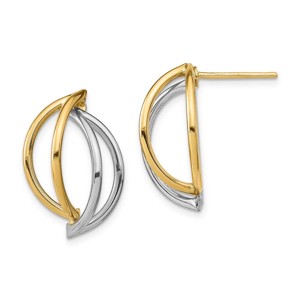 14K Yellow Gold and White Rhodium Double Half Circle Wire Post Earrings for Women - Elegant Dangle Earrings for Parties, Weddings & Everyday Wear