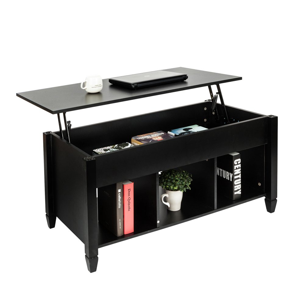 Teeker Lift Top Coffee Table with Hidden Storage Drawers - Convertible Modern End Table for Living Room, Sofa & Home Office - Space Saving Black Lift Tabletop Furniture (Perfect for Small Spaces & Entertaining)