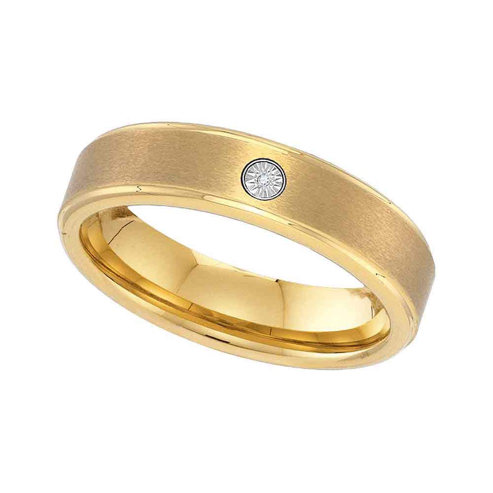 FB Jewels Men's Tungsten Carbide Wedding Band Ring - 0.01ct Round Diamond, Yellow-Tone, Size 13.5 - Perfect for Anniversary, Engagement & Everyday Wear