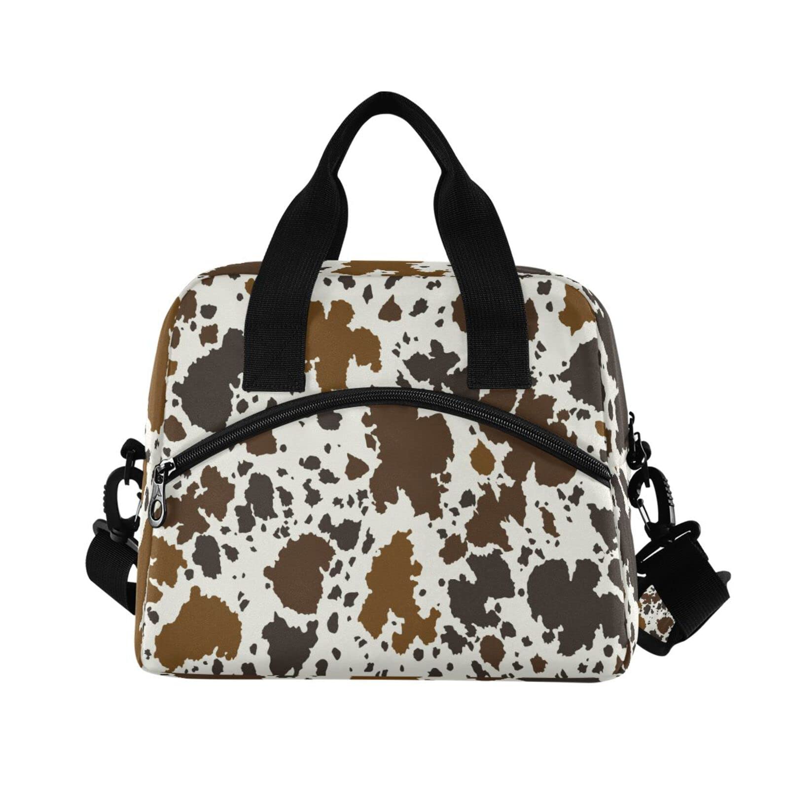 Kcldeci Insulated Cowhide Cow Print Lunch Bag for Women - Reusable Cooler Lunch Box with Adjustable Shoulder Strap | Perfect for Office, School, Picnics & Outdoor Activities