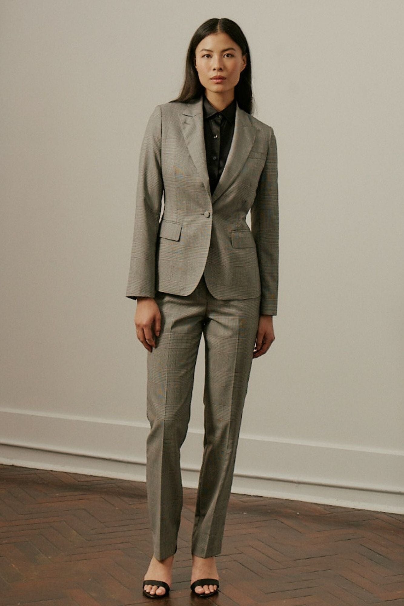 Camila Suit - Grey with Plum Check Wool Blazer & Pants Set for Women | Professional Office Wear & Business Attire