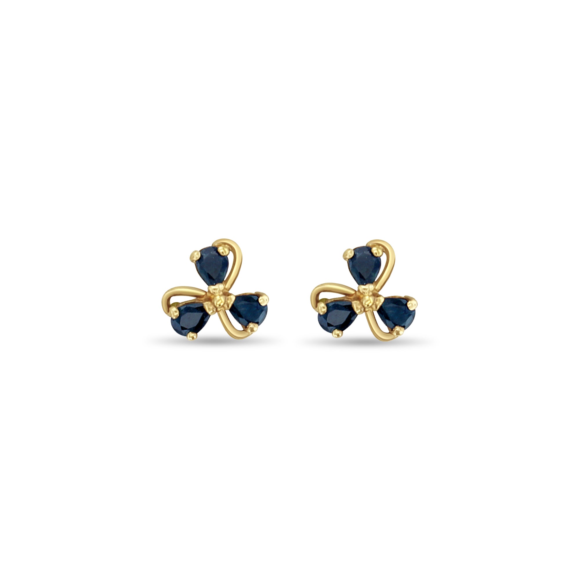 14K Yellow Gold Three Leaf Clover Sapphire Stud Earrings for Women - Elegant Jewelry Gift for Birthday, Anniversary & Special Occasions