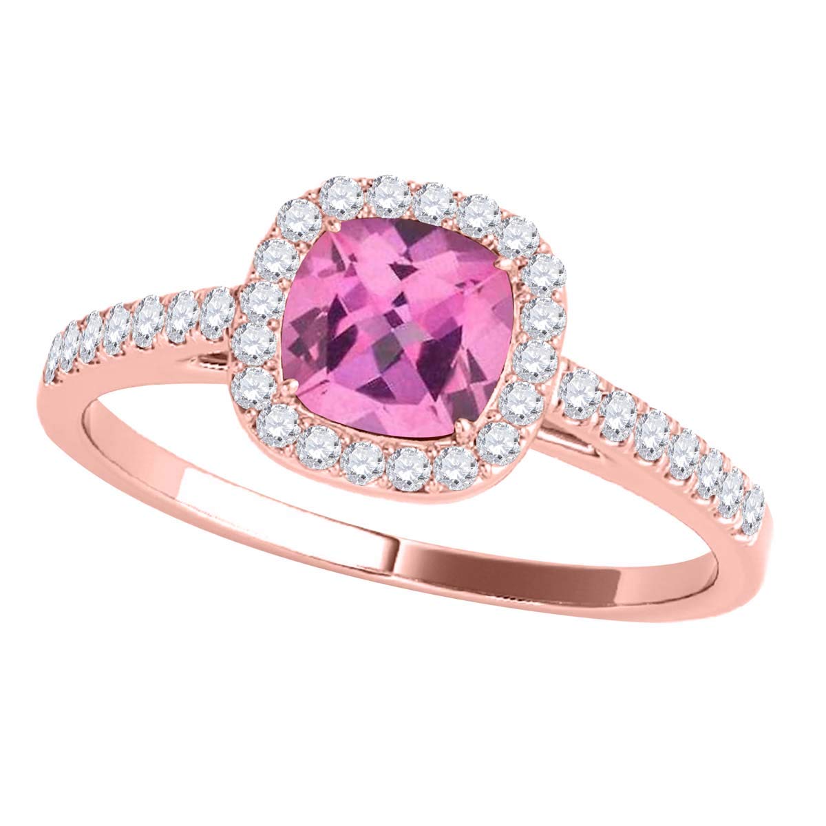 MauliJewels 1.15 Carat Diamond & Cushion Pink Sapphire Engagement Ring for Women - 10K Rose Gold Prong Setting - Perfect for Weddings, Anniversaries & Special Occasions