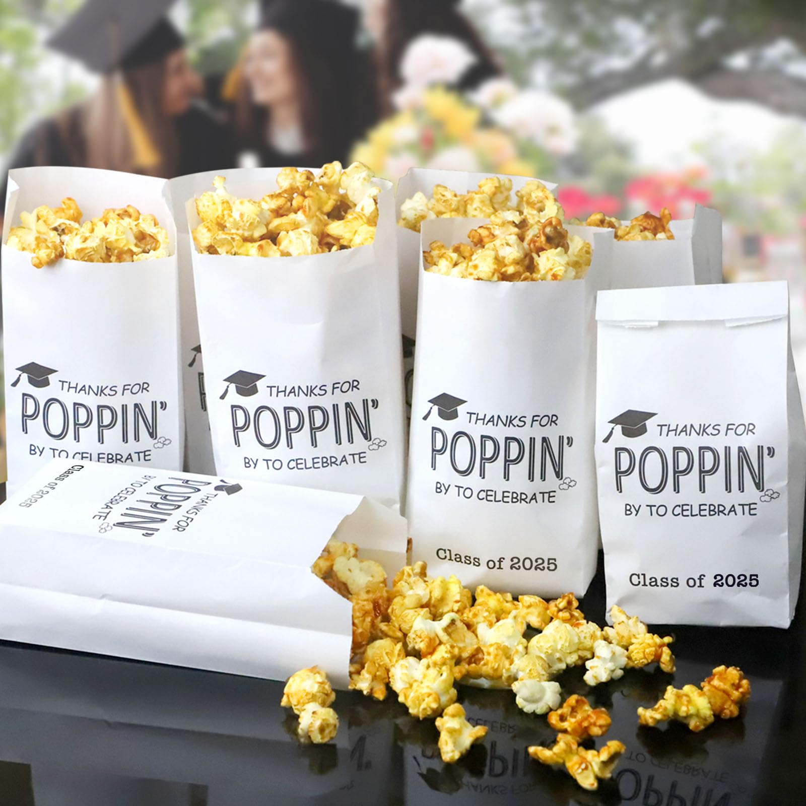 50 Pcs Class of 2025 Graduation Party Favors - Grease Resistant Popcorn Bags for Graduation Treats, Snacks & Cookies - 