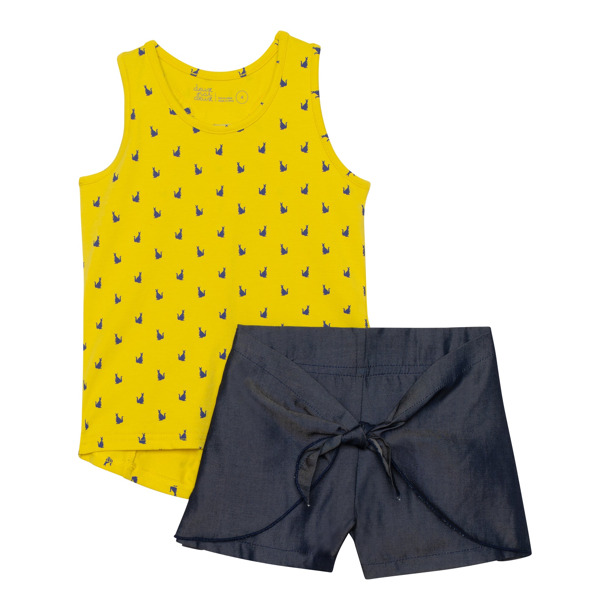 Deux par Deux Small Kangaroo Tank Top & Shorts Set for Toddlers - Cute and Comfortable Summer Outfit for Boys & Girls - Perfect for Playtime, Beach, and Outdoor Activities