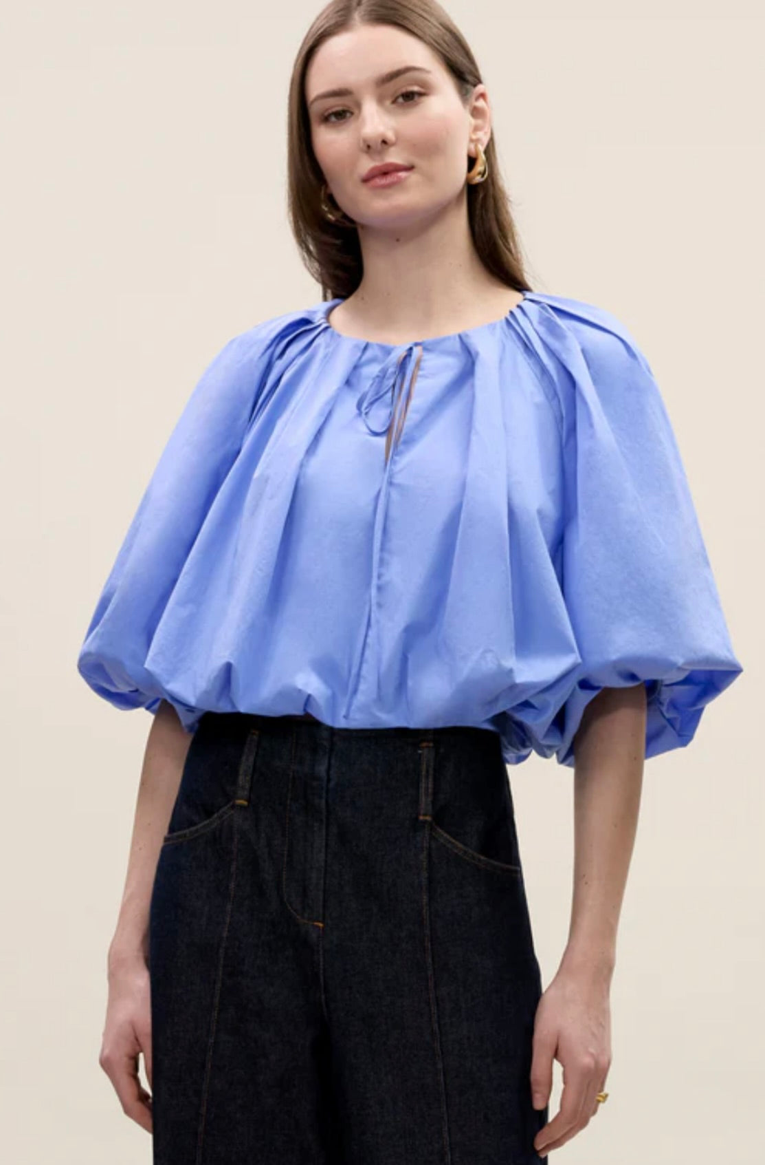 Yara Poplin Bubble Top in Bluebell - Women's Fashion Blouse for Casual & Office Wear | Perfect for Spring & Summer Outfits