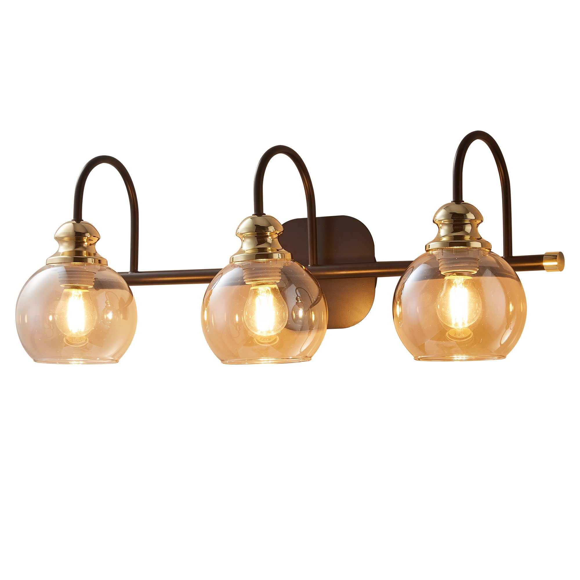 JIANMUDAN Vanity Lamp for Bathroom - Matte Black & Brushed Gold Wall Mirror Lighting with Glass Lampshade (Set of 3, Bulbs Not Included) - Perfect for Makeup Vanity, Dressing Room & Bathroom Decor