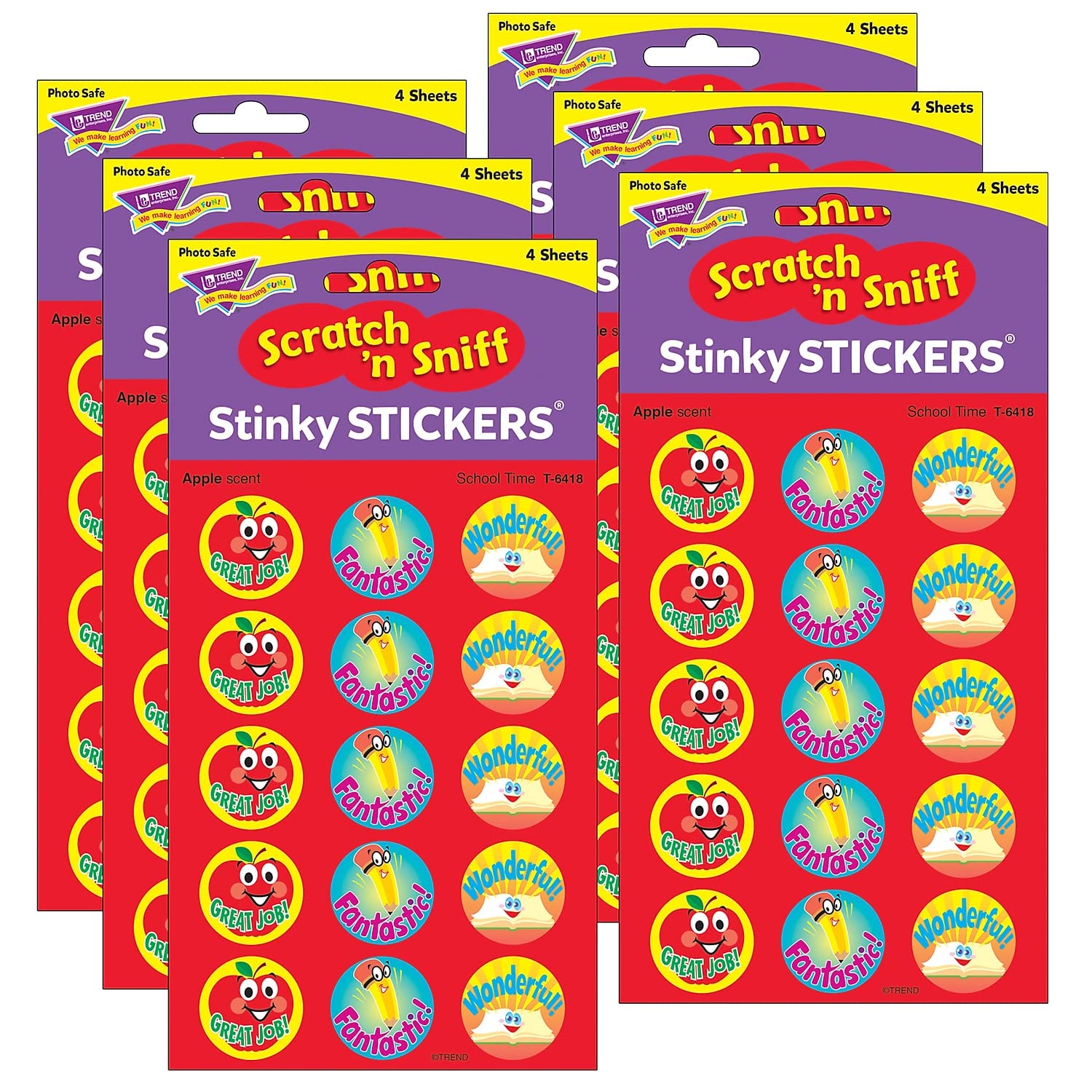 Trendy Apple Scented Stickers for Kids - 60 Stickers per Pack, 6 Packs (360 Stickers Total) - Fun School Supplies, Classroom Rewards & Scrapbooking Decorations - Perfect for Teachers, Students & Craft Lovers (T-6418-6)