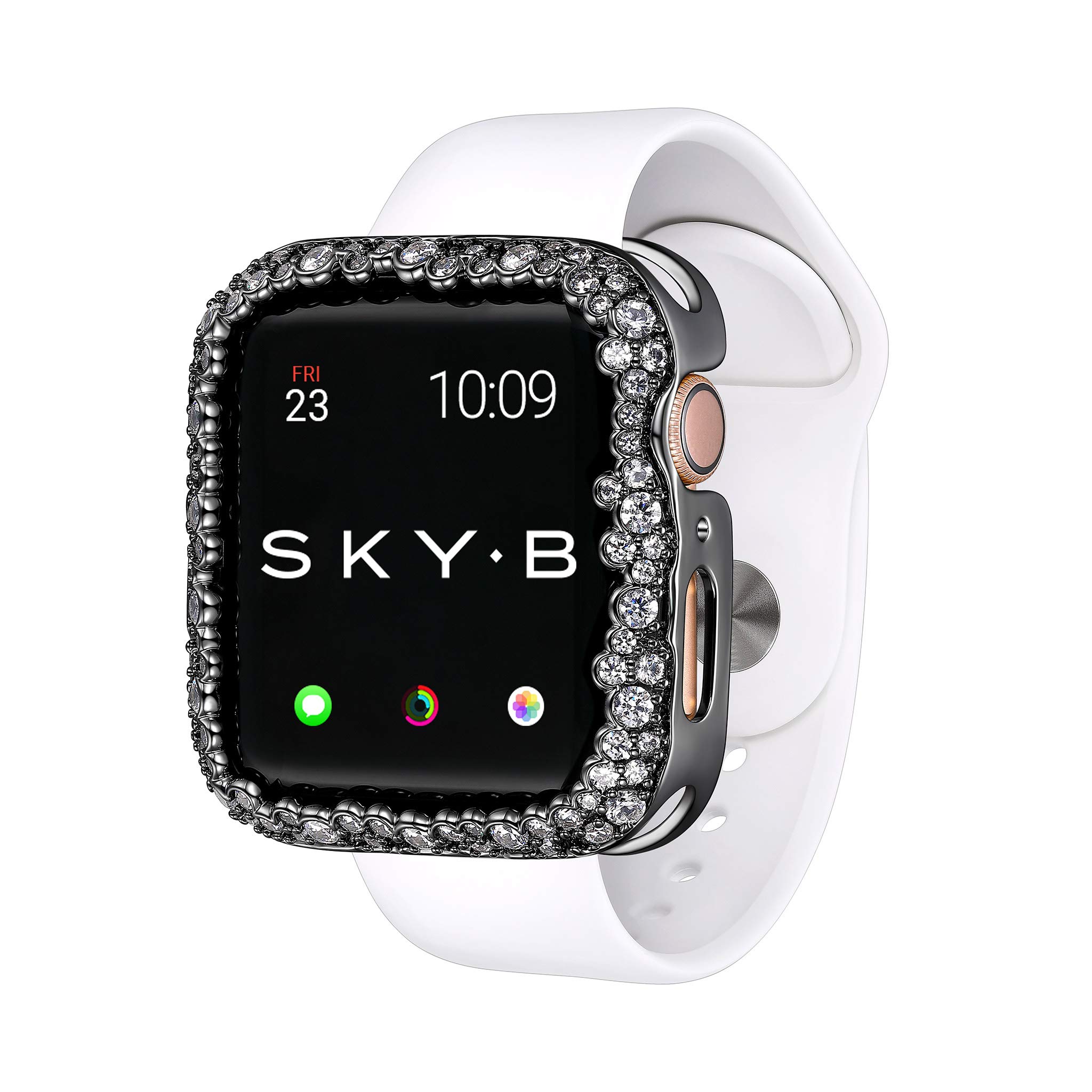 Elegant SkyB Champagne Bubbles Apple Watch Case for Women - Gunmetal with Cubic Zirconia Rhinestones, Protective Scratch-Resistant Cover for Series 4/5/6/SE | Perfect for Parties, Weddings & Everyday Luxury Accessory