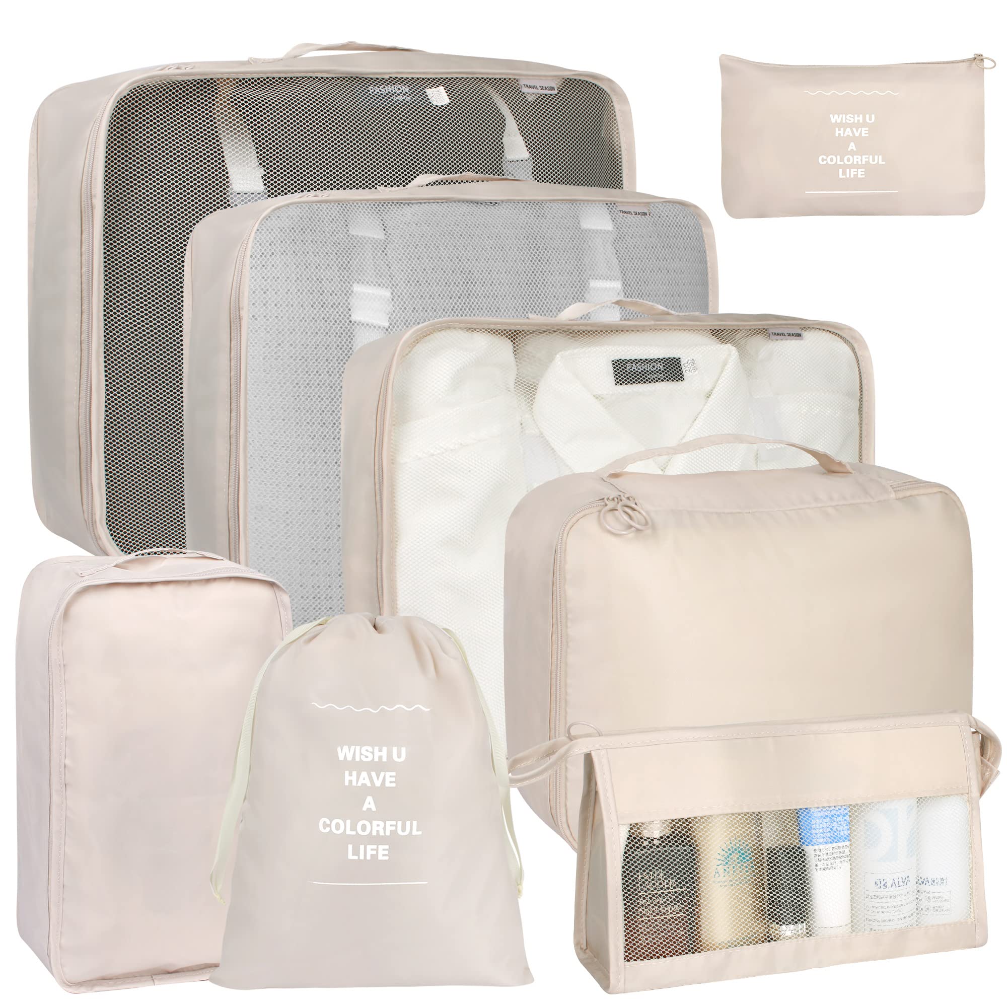8-Piece Packing Cubes Set for Suitcases - Kingdalux Travel Luggage Organizers with 3 Large Storage Bags | Compression Storage, Laundry & Shoe Bags | Perfect Travel Essentials for Men & Women | Ideal for Business Trips, Vacations & Weekend Getaways