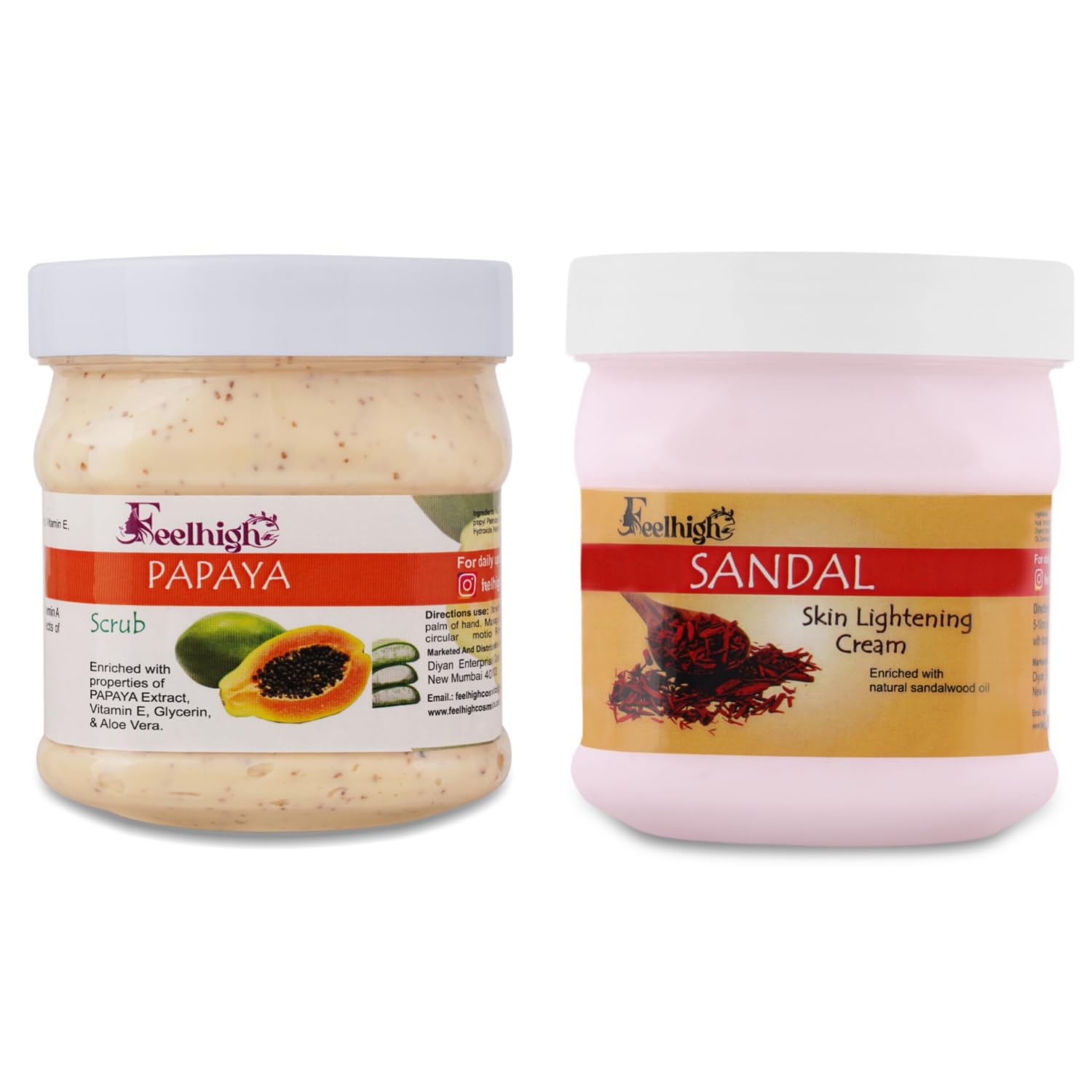 Feelhigh Papaya Face & Body Scrub with Sandal Cream - Exfoliating & Moisturizing Skincare Set (2 Items) for Glowing Skin at Home or Spa